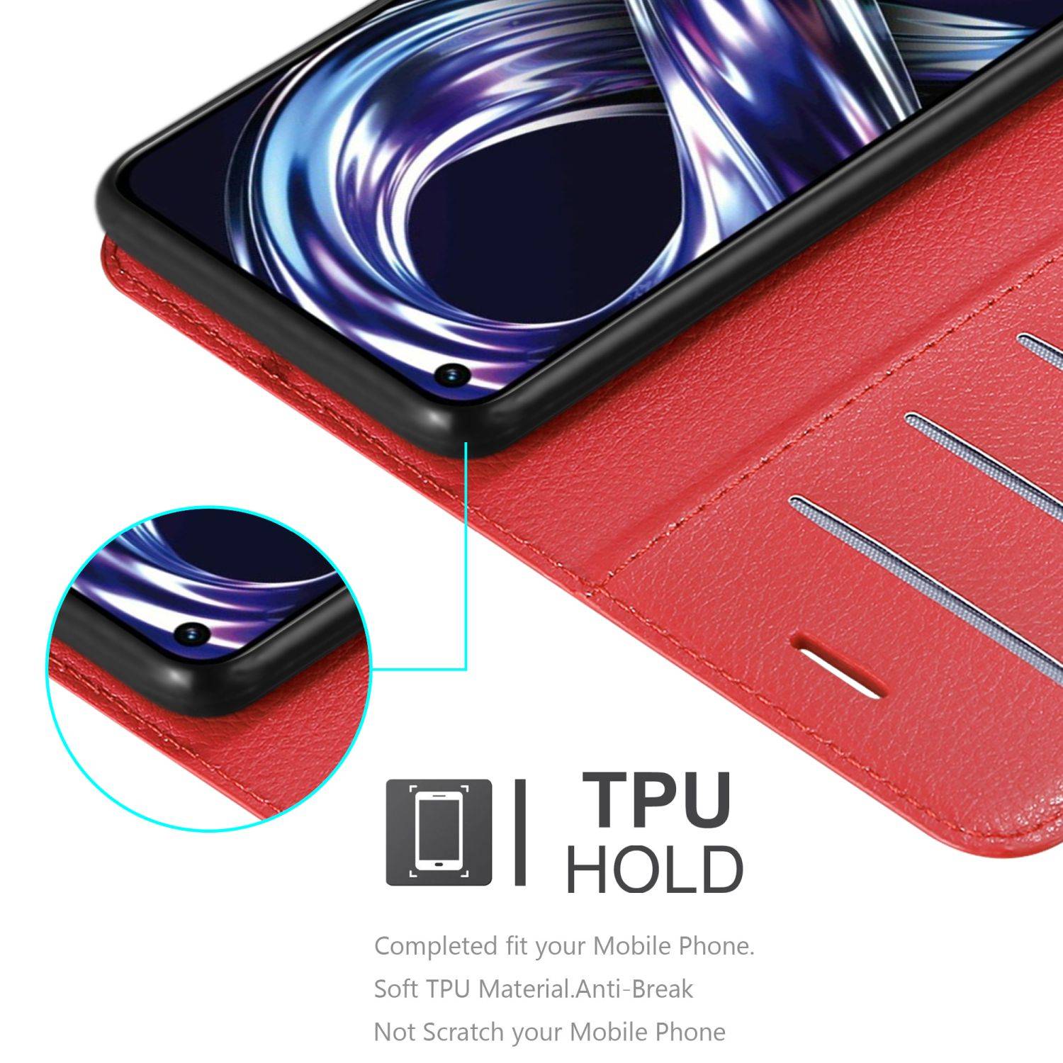 Cadorabo Hülle für Realme 8i / Narzo 50 4G Schutz Hülle in Rot Handyhülle Etui Case Cover Magnetverschluss
