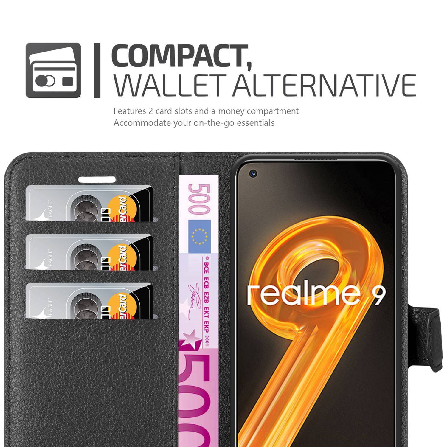 Cadorabo Hülle für Realme 9 4G / 9 PRO+ Schutz Hülle in Schwarz Handyhülle Etui Case Cover Magnetverschluss