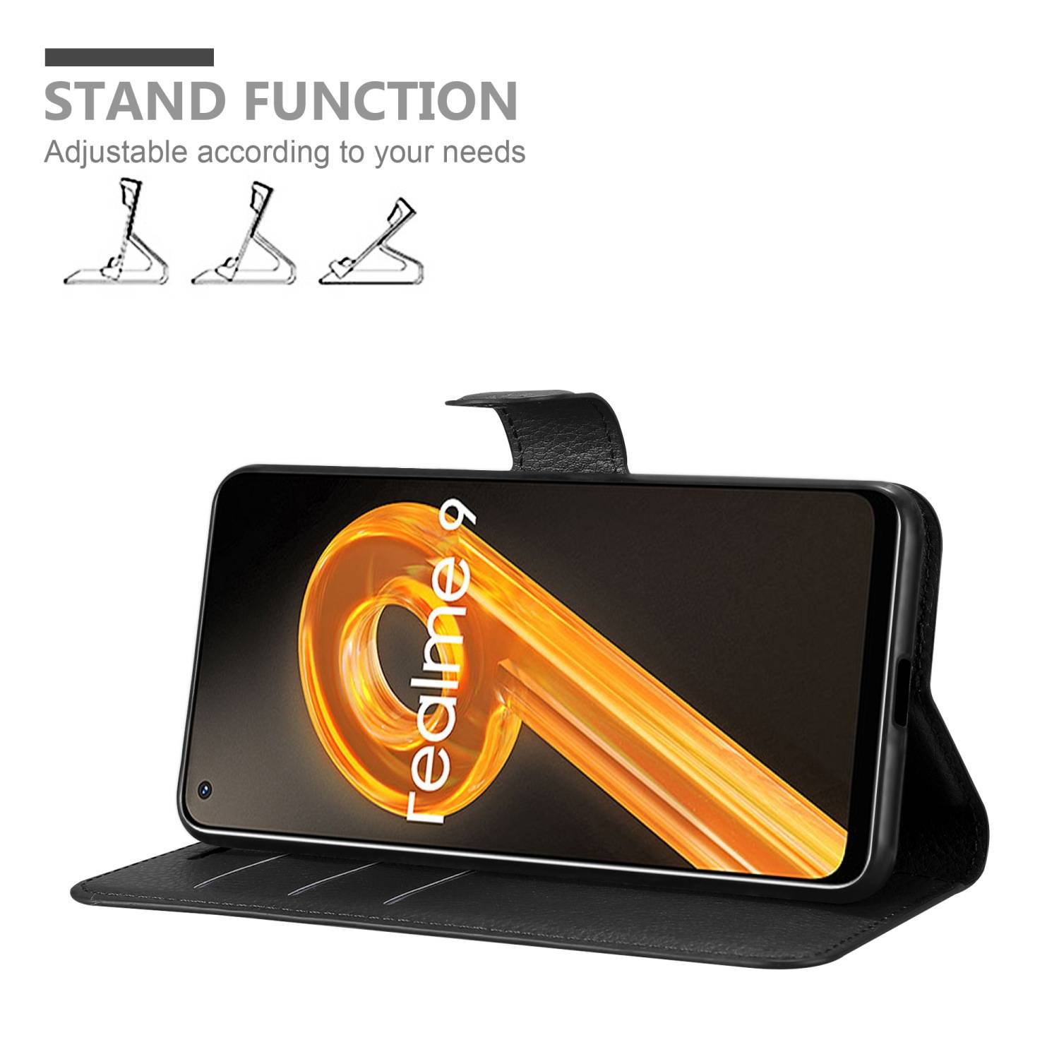 Cadorabo Hülle für Realme 9 4G / 9 PRO+ Schutz Hülle in Schwarz Handyhülle Etui Case Cover Magnetverschluss