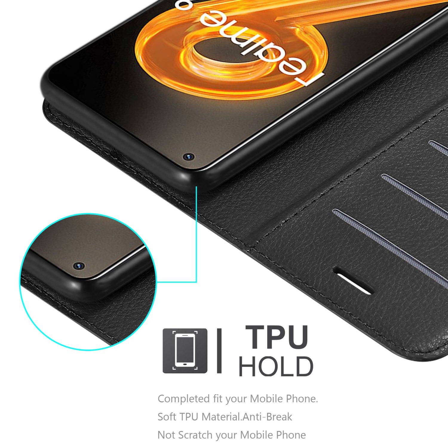 Cadorabo Hülle für Realme 9 4G / 9 PRO+ Schutz Hülle in Schwarz Handyhülle Etui Case Cover Magnetverschluss