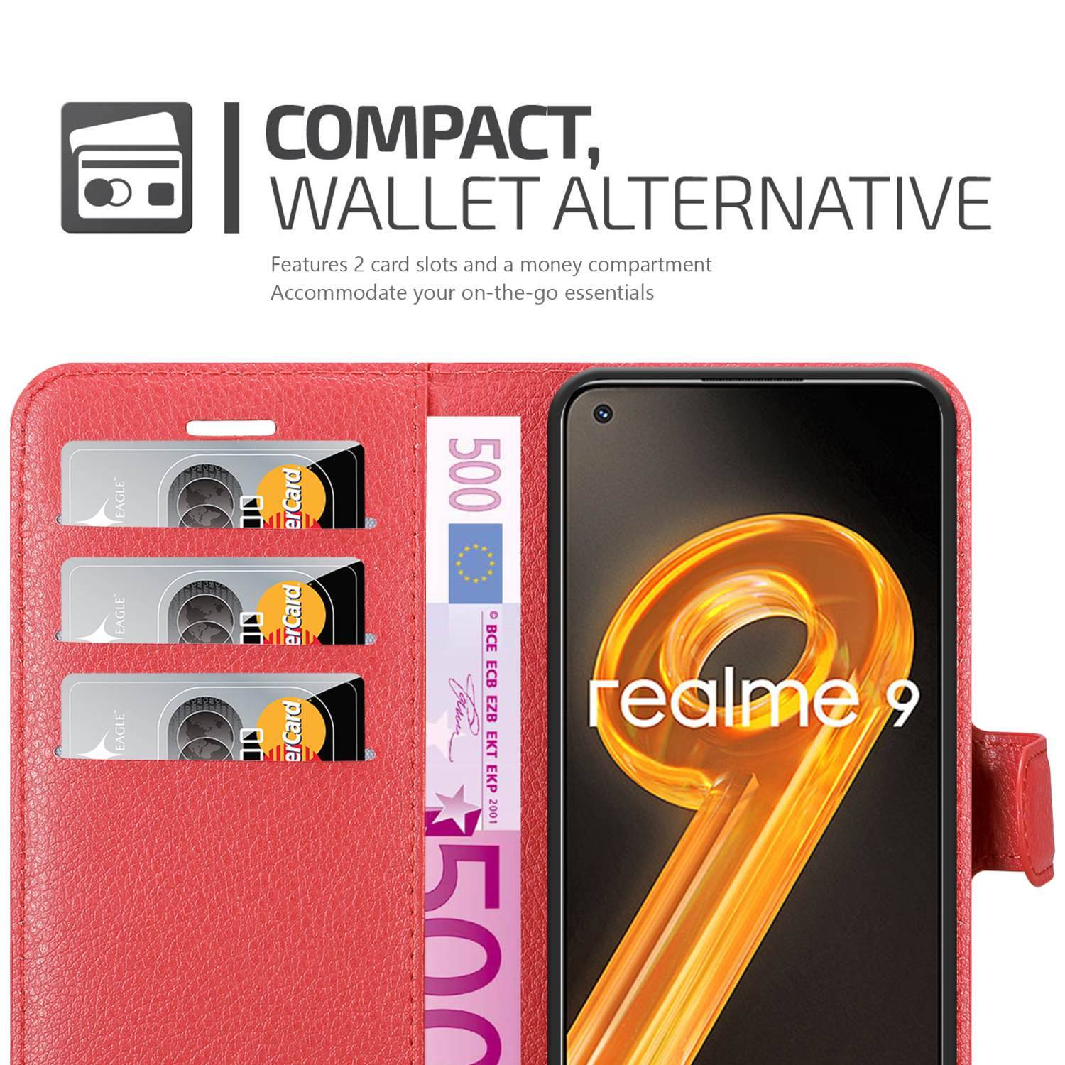 Cadorabo Hülle für Realme 9 4G / 9 PRO+ Schutz Hülle in Rot Handyhülle Etui Case Cover Magnetverschluss