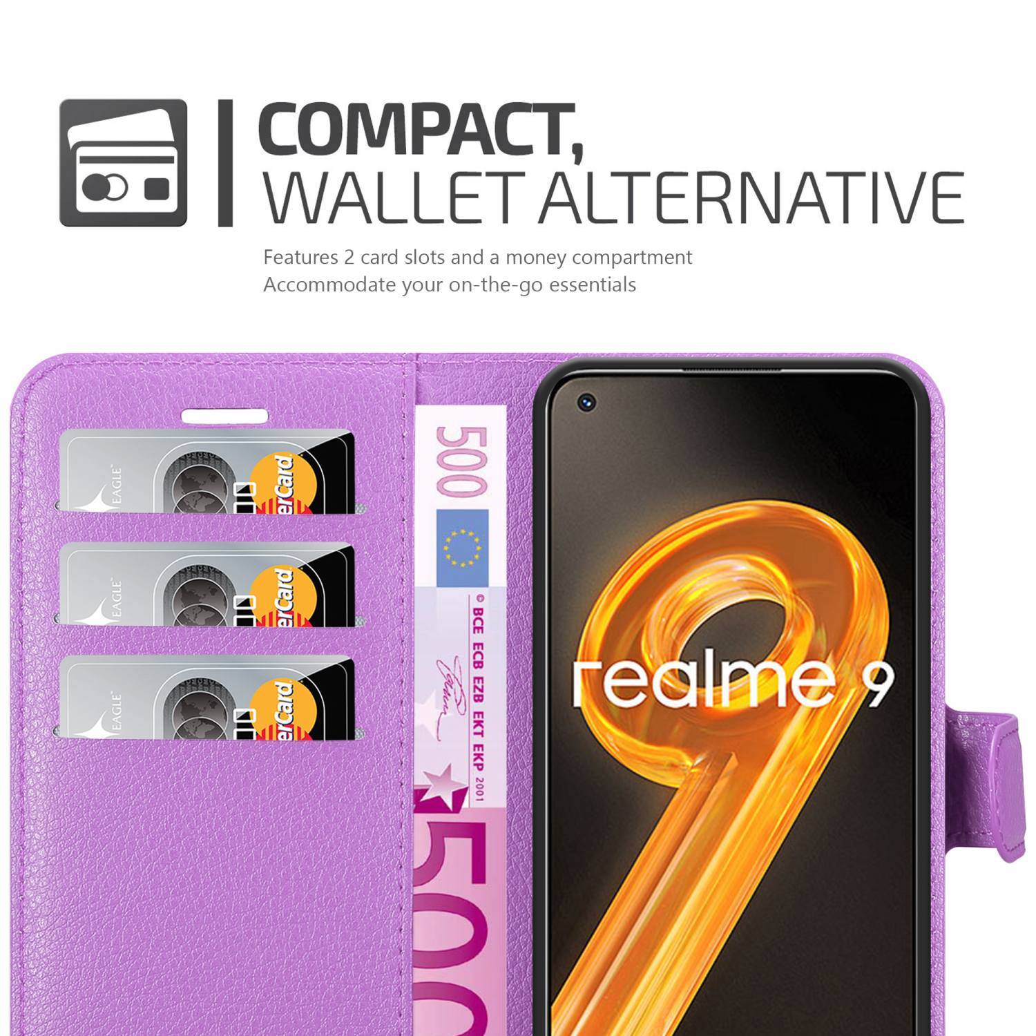 Cadorabo Hülle für Realme 9 4G / 9 PRO+ Schutz Hülle in Lila Handyhülle Etui Case Cover Magnetverschluss