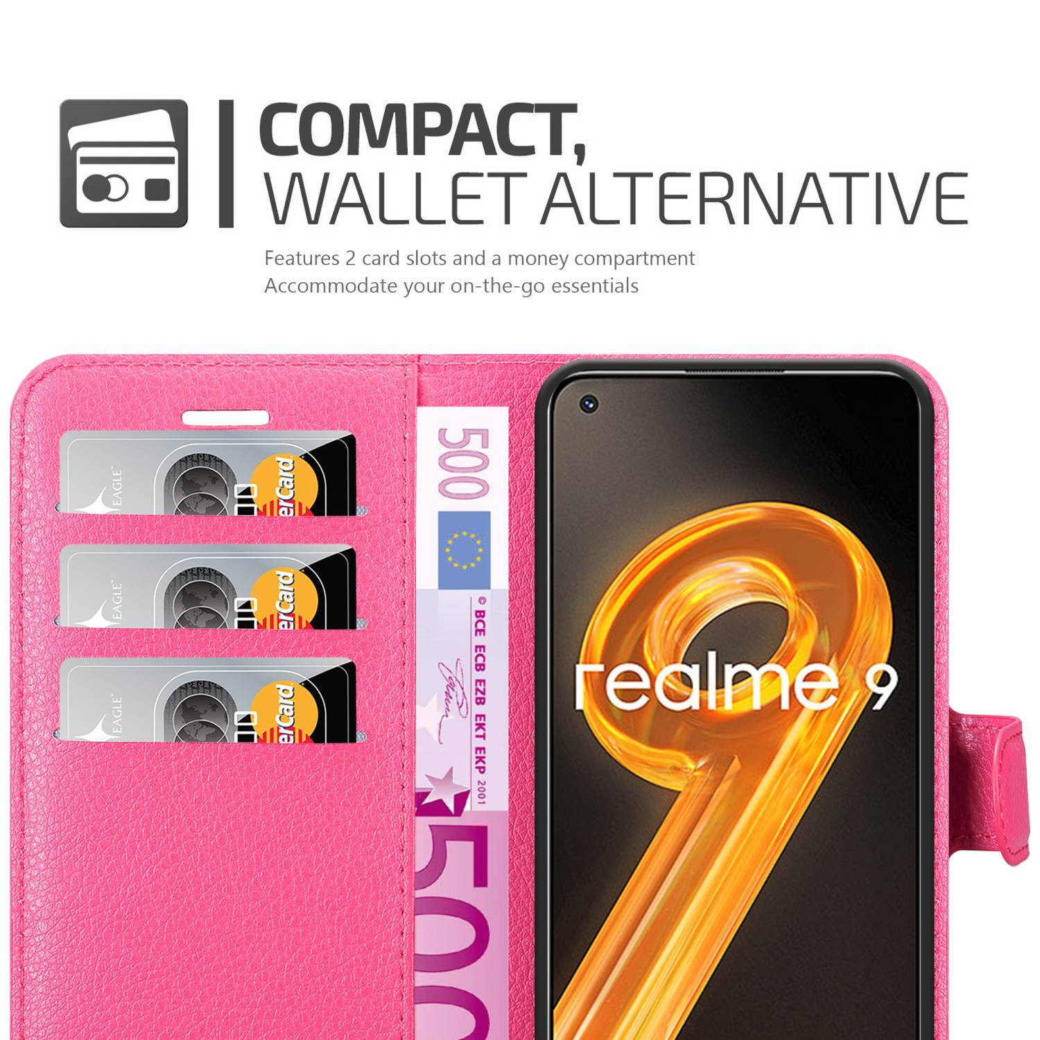 Cadorabo Hülle für Realme 9 4G / 9 PRO+ Schutz Hülle in Pink Handyhülle Etui Case Cover Magnetverschluss