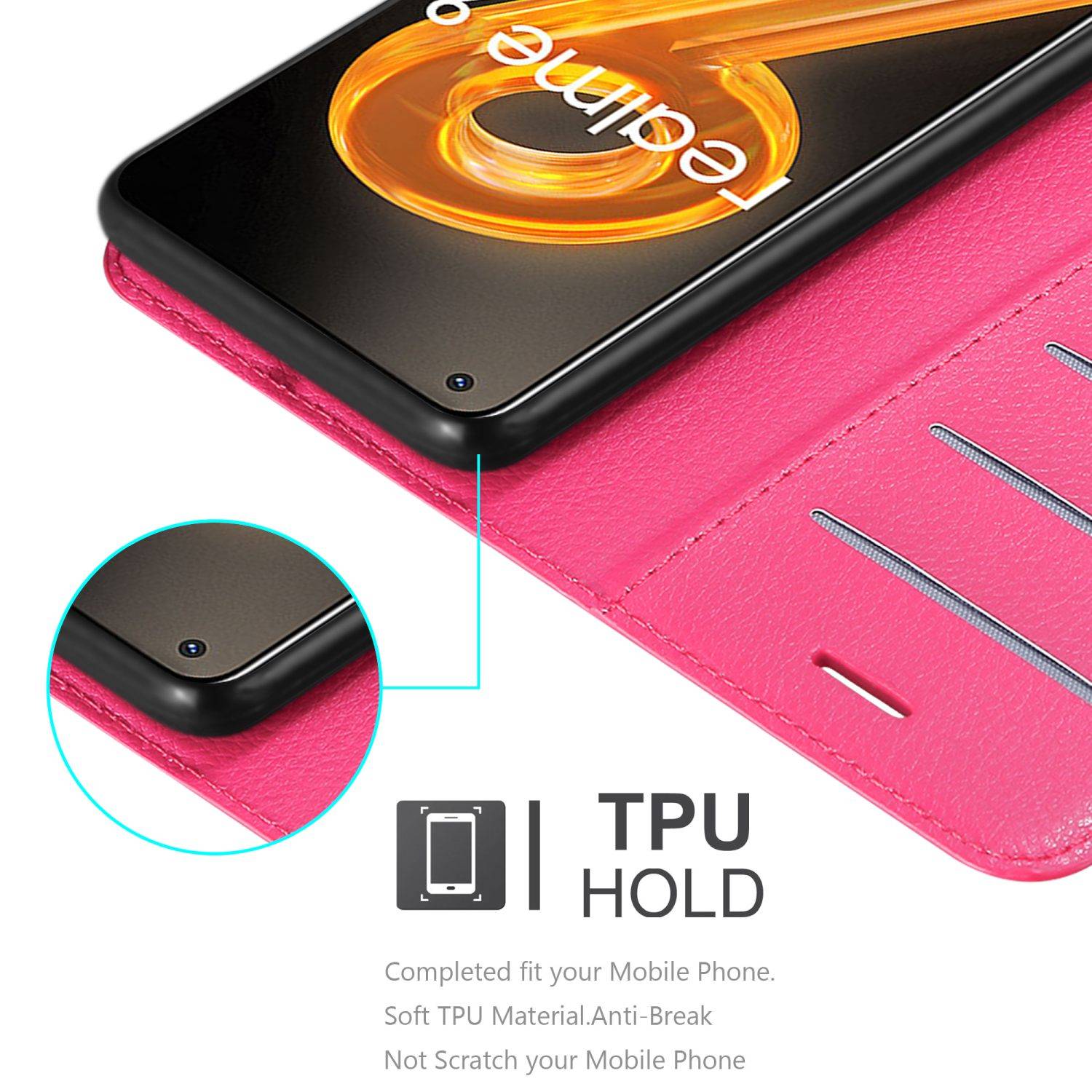 Cadorabo Hülle für Realme 9 4G / 9 PRO+ Schutz Hülle in Pink Handyhülle Etui Case Cover Magnetverschluss