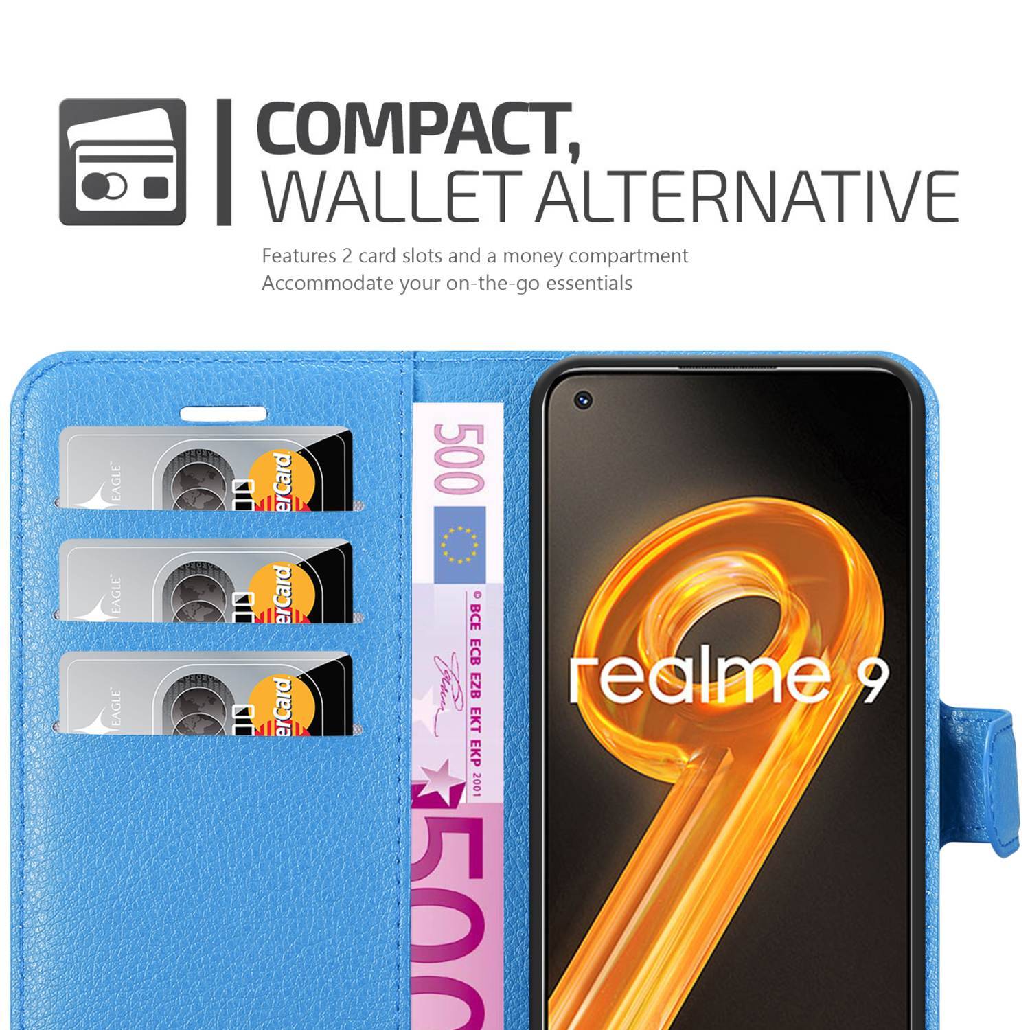 Cadorabo Hülle für Realme 9 4G / 9 PRO+ Schutz Hülle in Blau Handyhülle Etui Case Cover Magnetverschluss