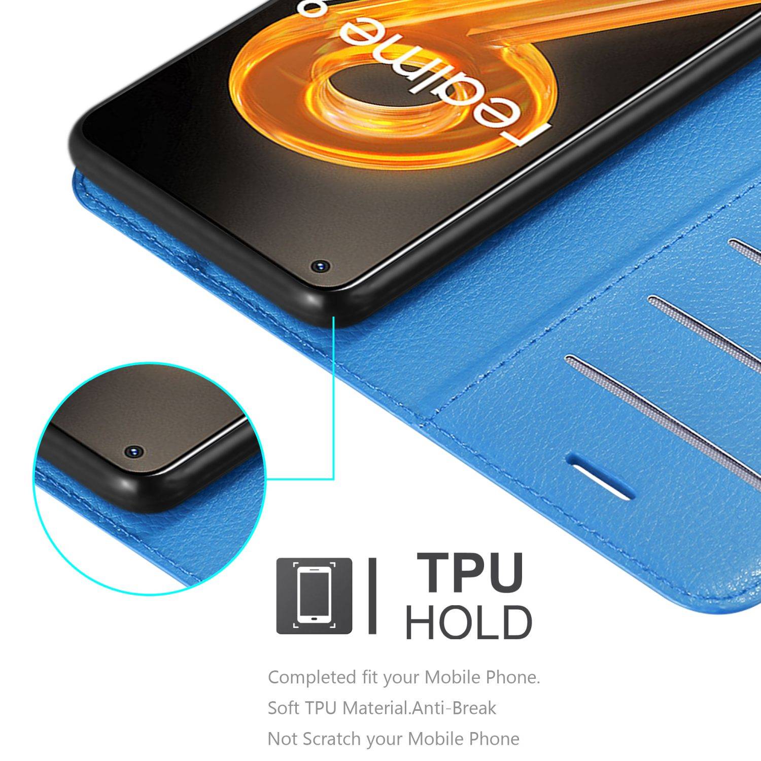 Cadorabo Hülle für Realme 9 4G / 9 PRO+ Schutz Hülle in Blau Handyhülle Etui Case Cover Magnetverschluss