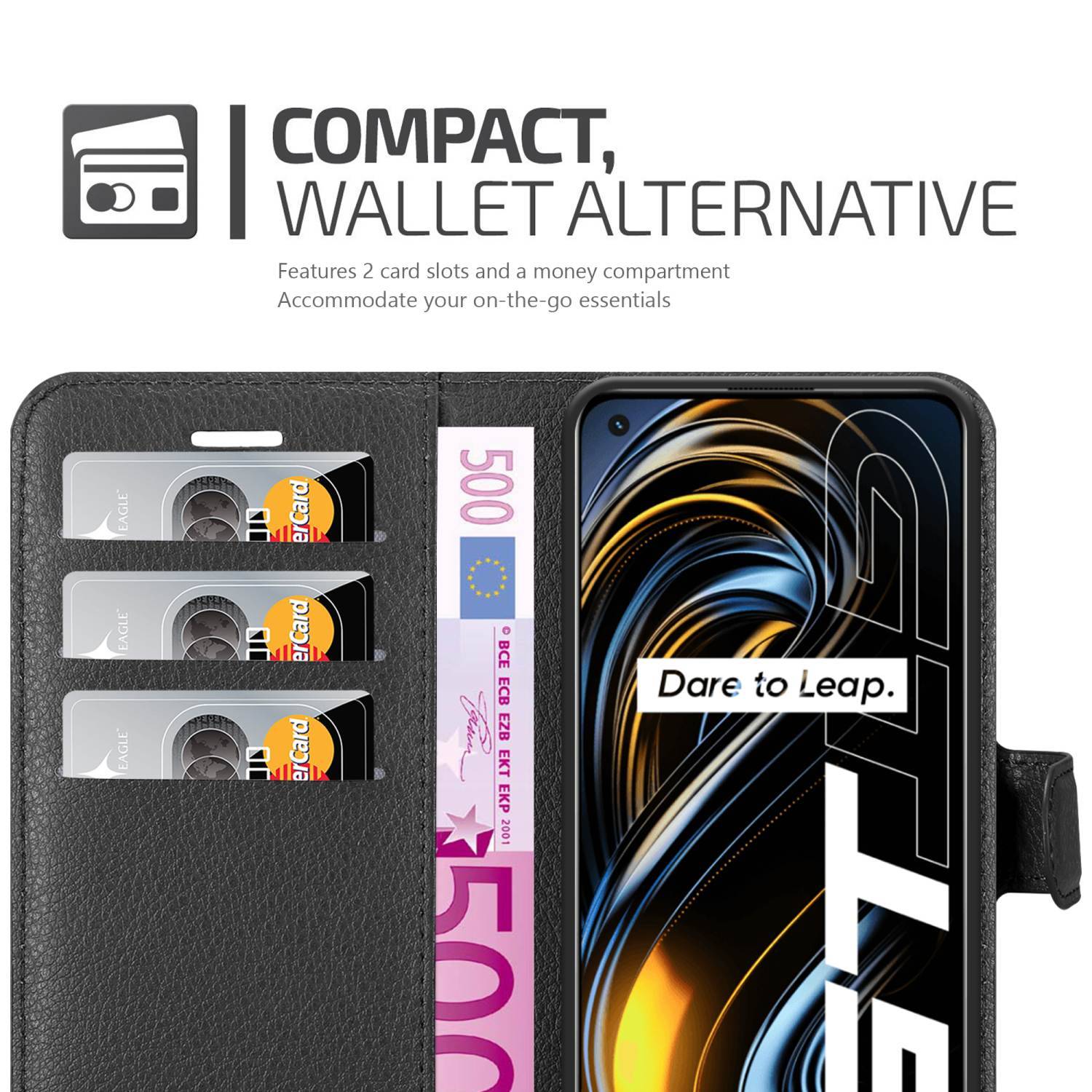 Cadorabo Hülle für Realme GT / GT Neo 2T / Q3 PRO Schutz Hülle in Schwarz Handyhülle Etui Case Cover Magnetverschluss