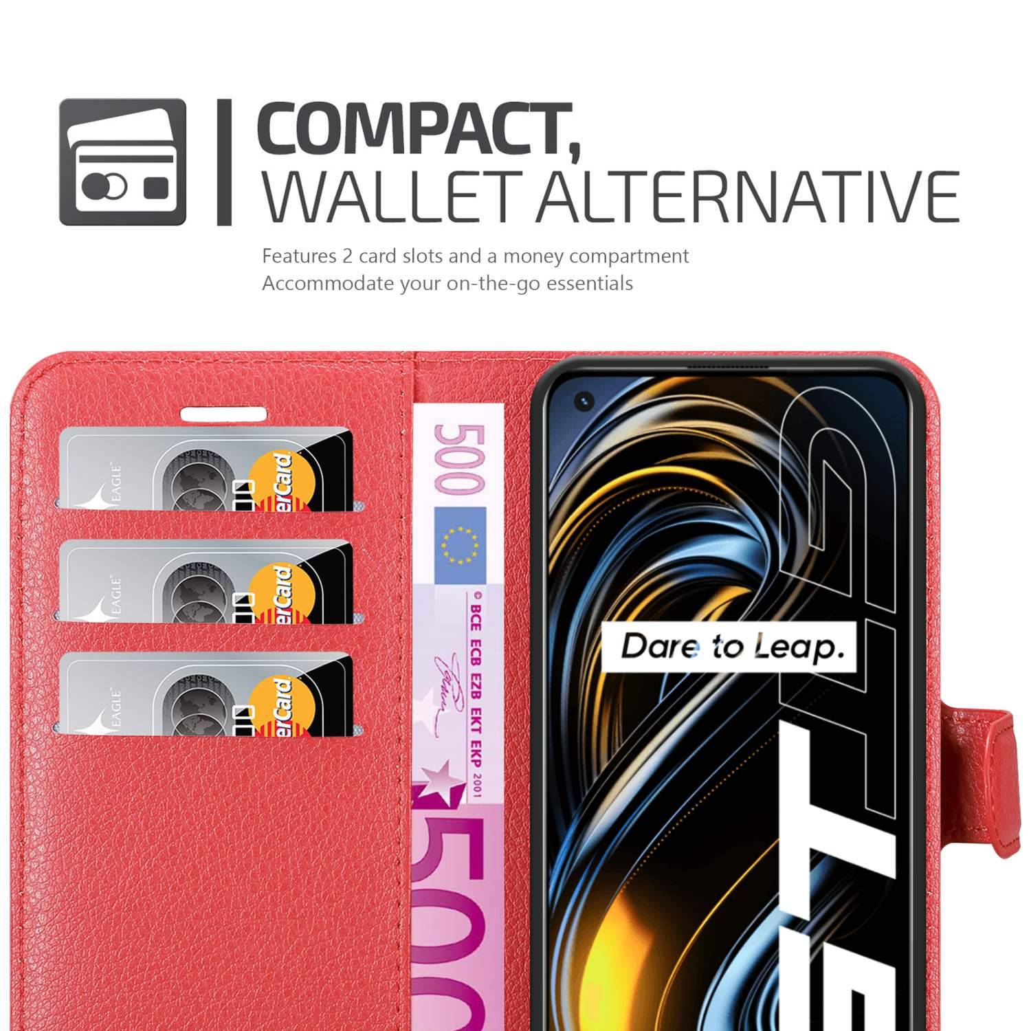 Cadorabo Hülle für Realme GT / GT Neo 2T / Q3 PRO Schutz Hülle in Rot Handyhülle Etui Case Cover Magnetverschluss