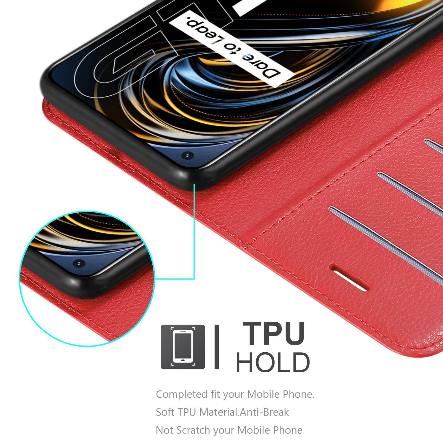 Cadorabo Hülle für Realme GT / GT Neo 2T / Q3 PRO Schutz Hülle in Rot Handyhülle Etui Case Cover Magnetverschluss