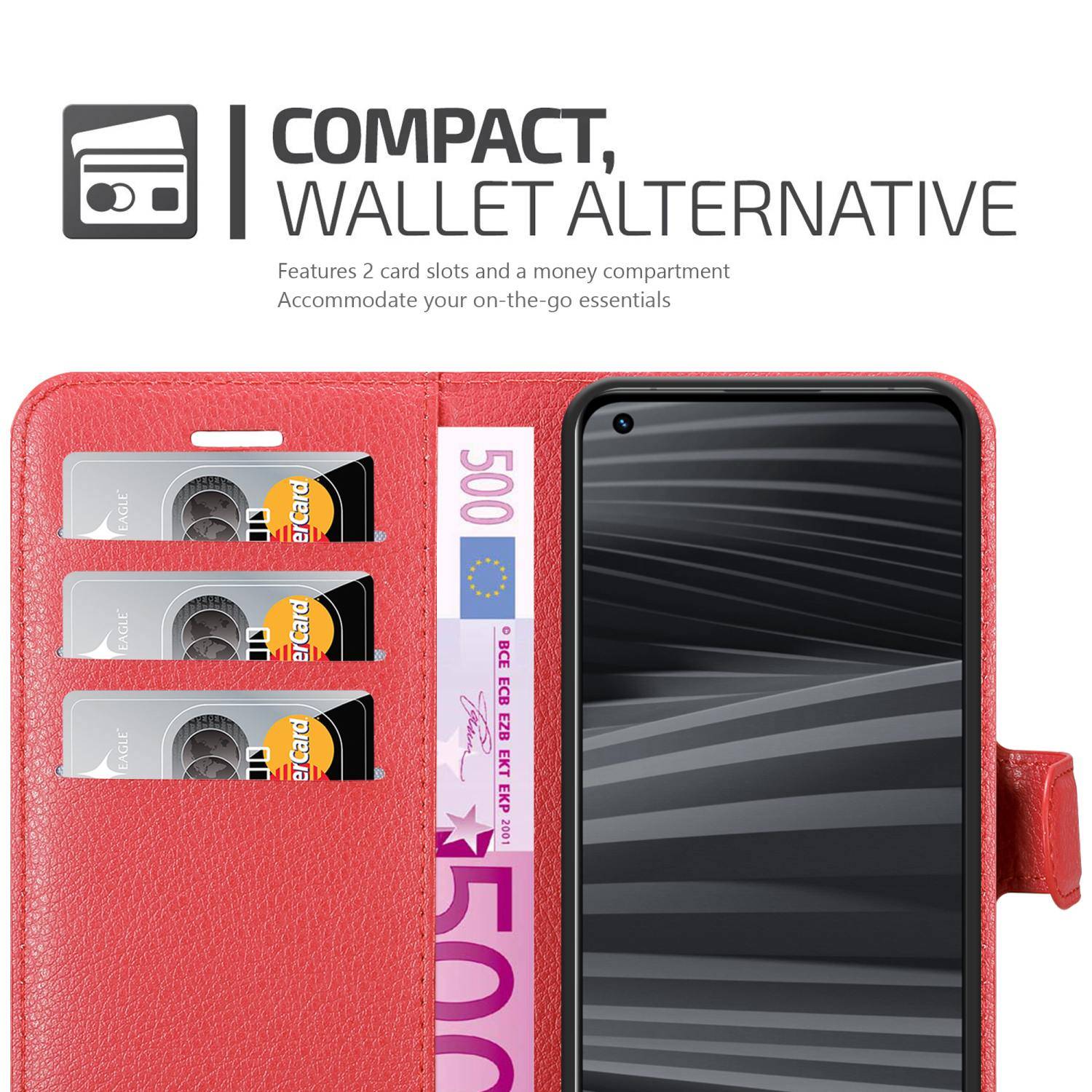 Cadorabo Hülle für Realme GT 2 PRO Schutz Hülle in Rot Handyhülle Etui Case Cover Magnetverschluss