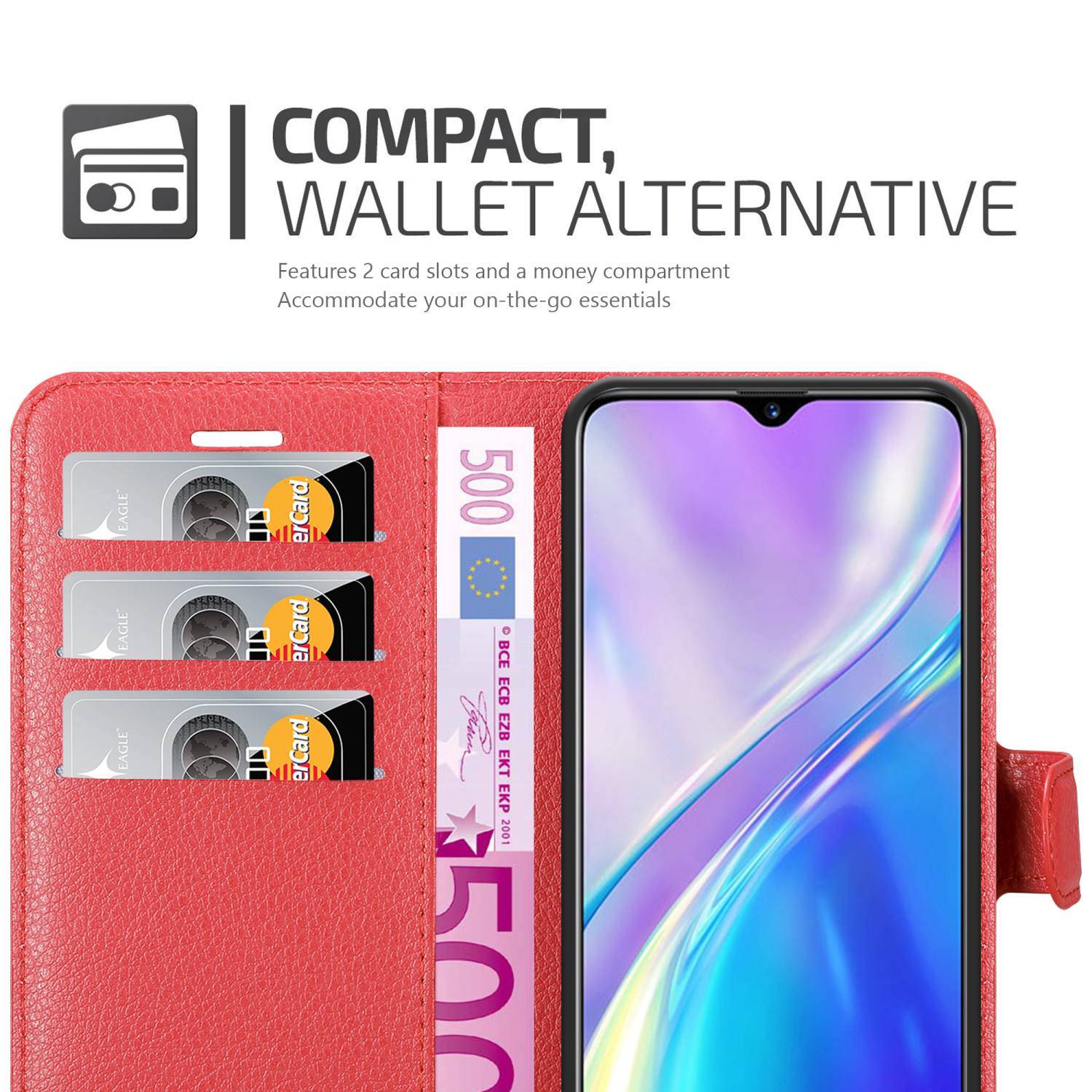 Cadorabo Hülle für Realme X2 / XT / Oppo K5 Schutz Hülle in Rot Handyhülle Etui Case Cover Magnetverschluss