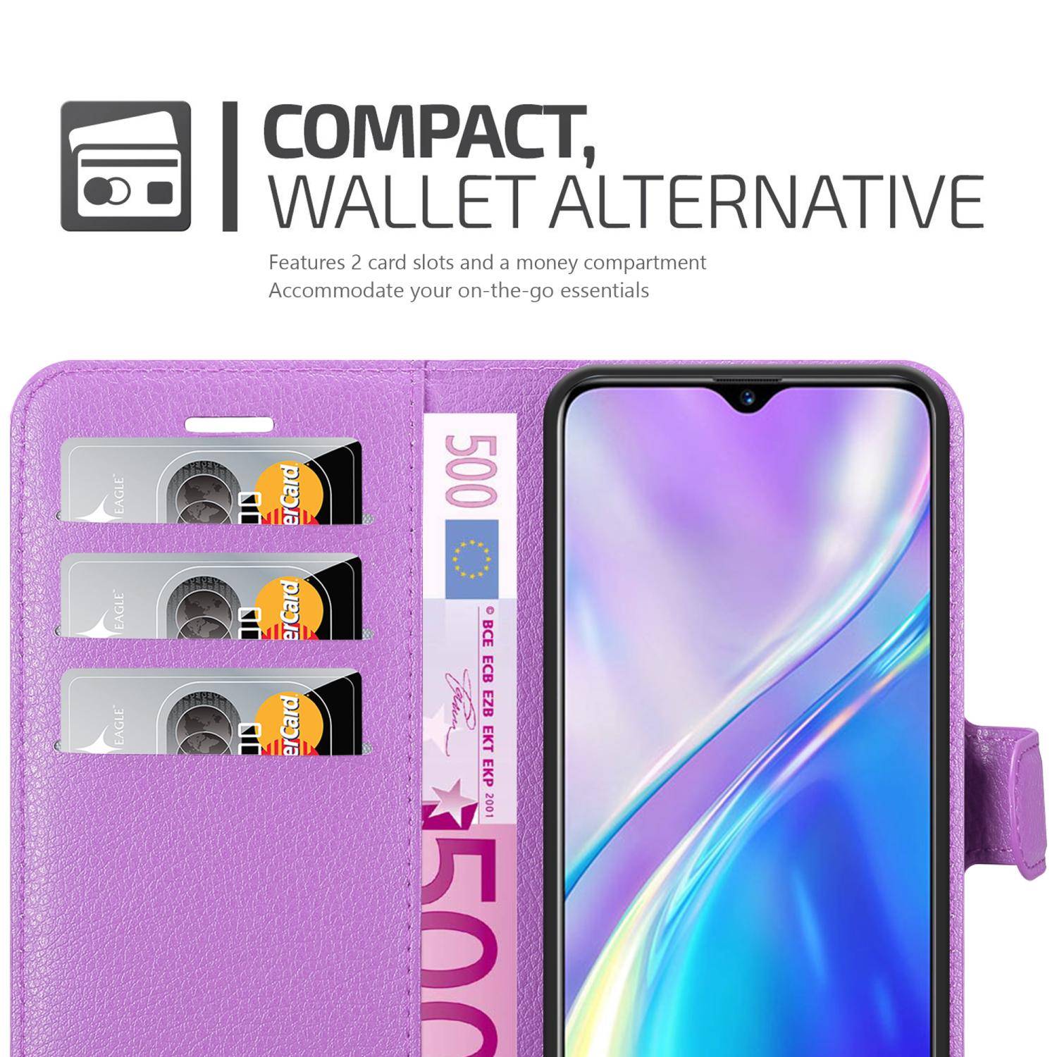 Cadorabo Hülle für Realme X2 / XT / Oppo K5 Schutz Hülle in Lila Handyhülle Etui Case Cover Magnetverschluss