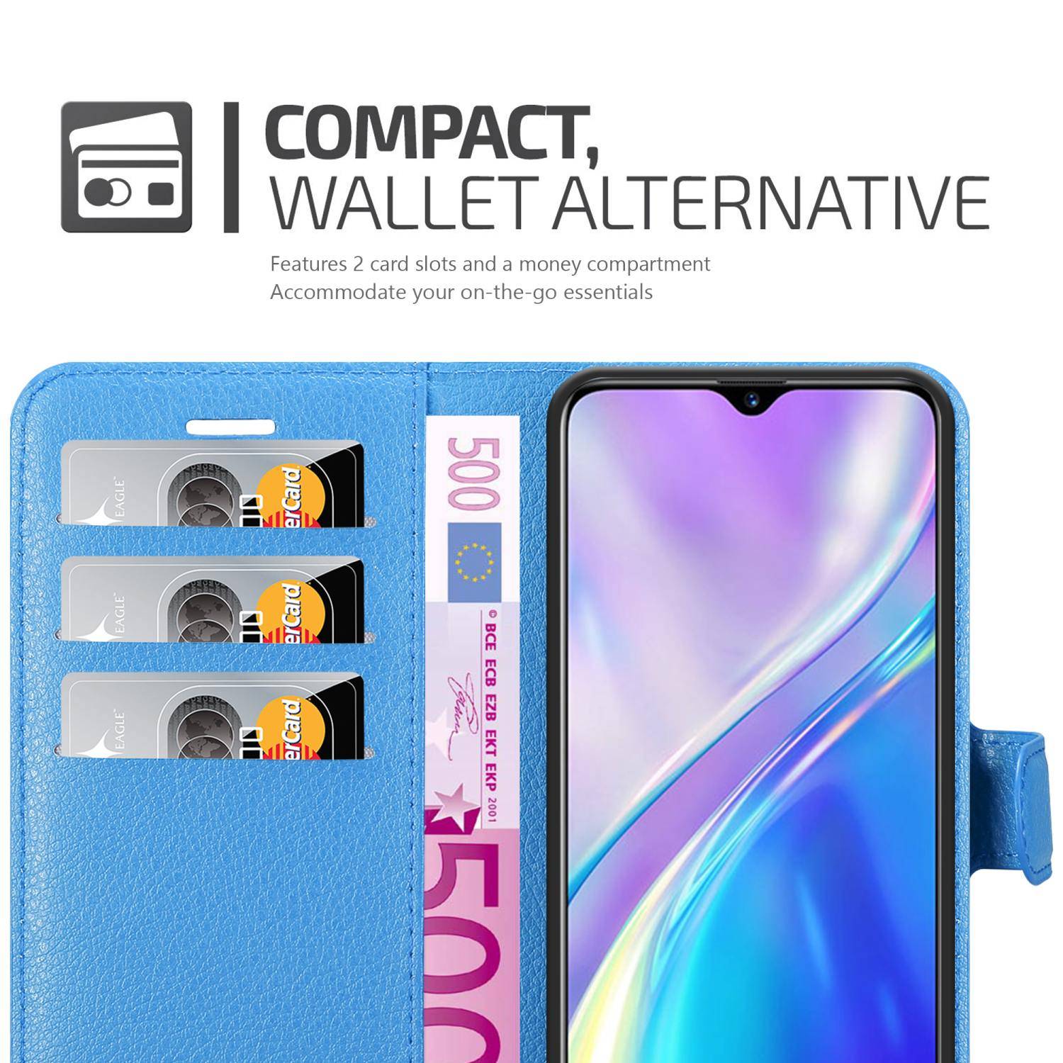 Cadorabo Hülle für Realme X2 / XT / Oppo K5 Schutz Hülle in Blau Handyhülle Etui Case Cover Magnetverschluss