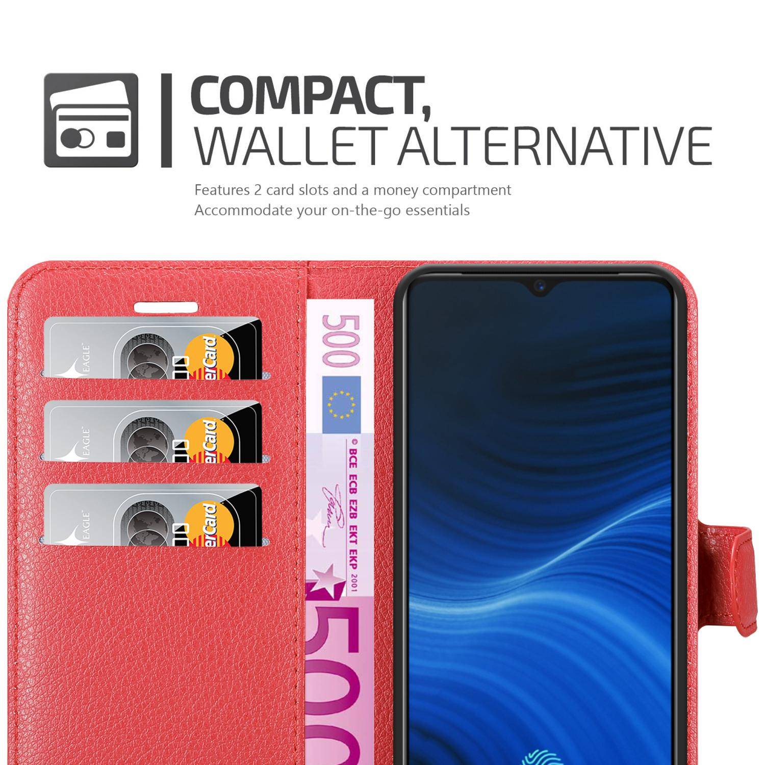 Cadorabo Hülle für Realme X2 PRO / Oppo Reno Ace Schutz Hülle in Rot Handyhülle Etui Case Cover Magnetverschluss