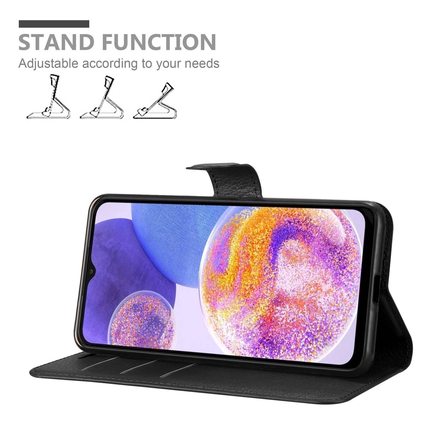 Cadorabo Hülle für Samsung Galaxy A23 4G Schutz Hülle in Schwarz Handyhülle Etui Case Cover Magnetverschluss