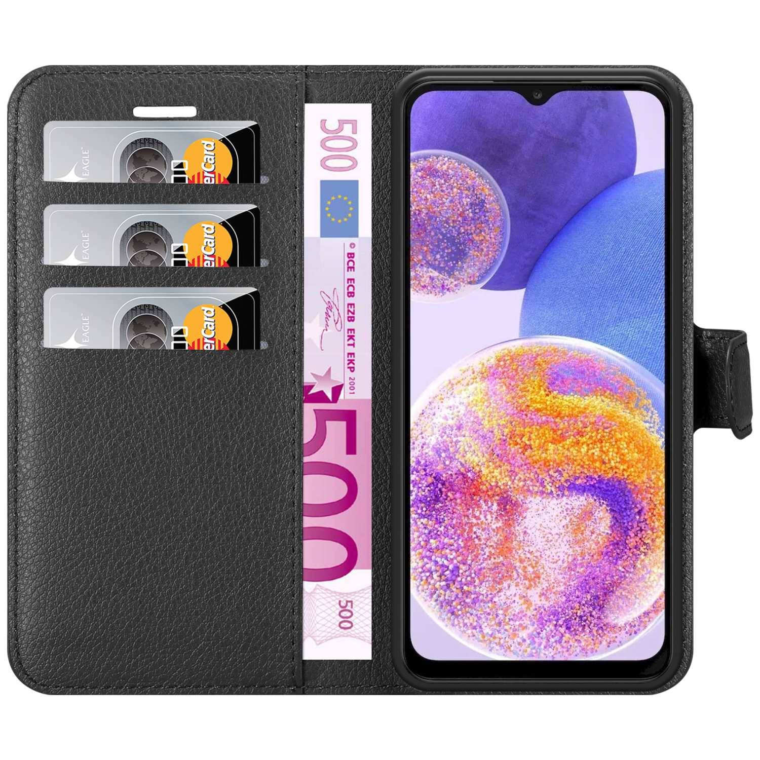 Cadorabo Hülle für Samsung Galaxy A23 4G Schutz Hülle in Schwarz Handyhülle Etui Case Cover Magnetverschluss