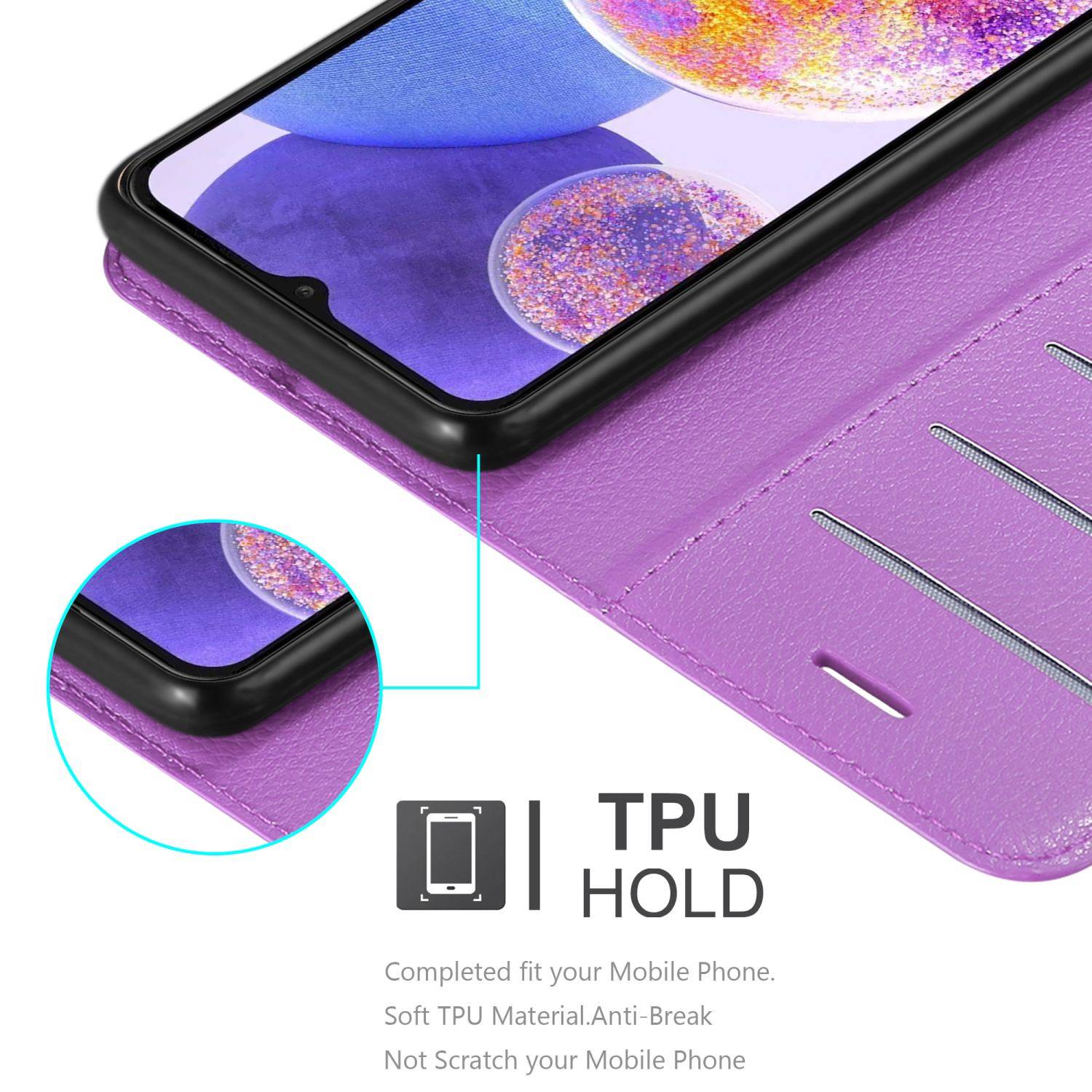 Cadorabo Hülle für Samsung Galaxy A23 4G Schutz Hülle in Lila Handyhülle Etui Case Cover Magnetverschluss