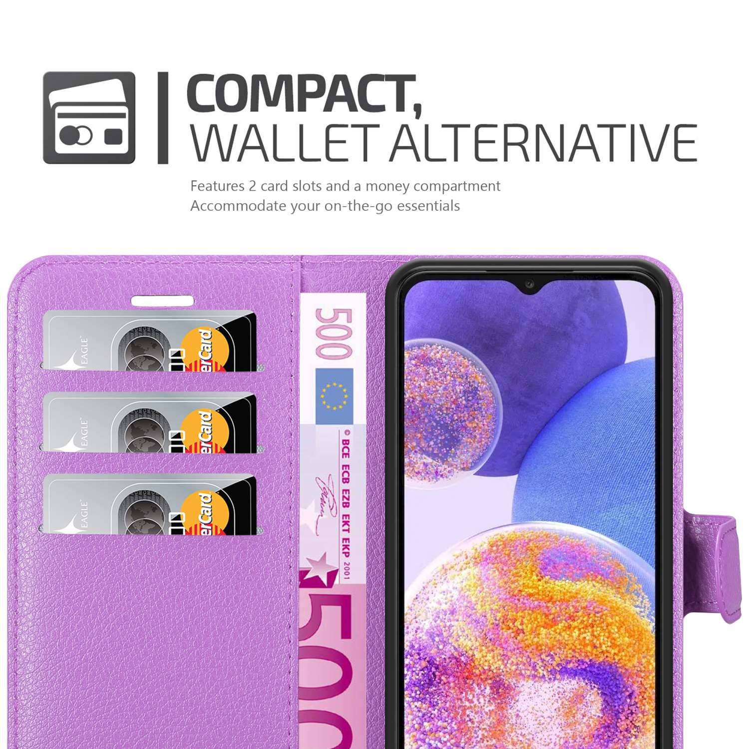 Cadorabo Hülle für Samsung Galaxy A23 4G Schutz Hülle in Lila Handyhülle Etui Case Cover Magnetverschluss