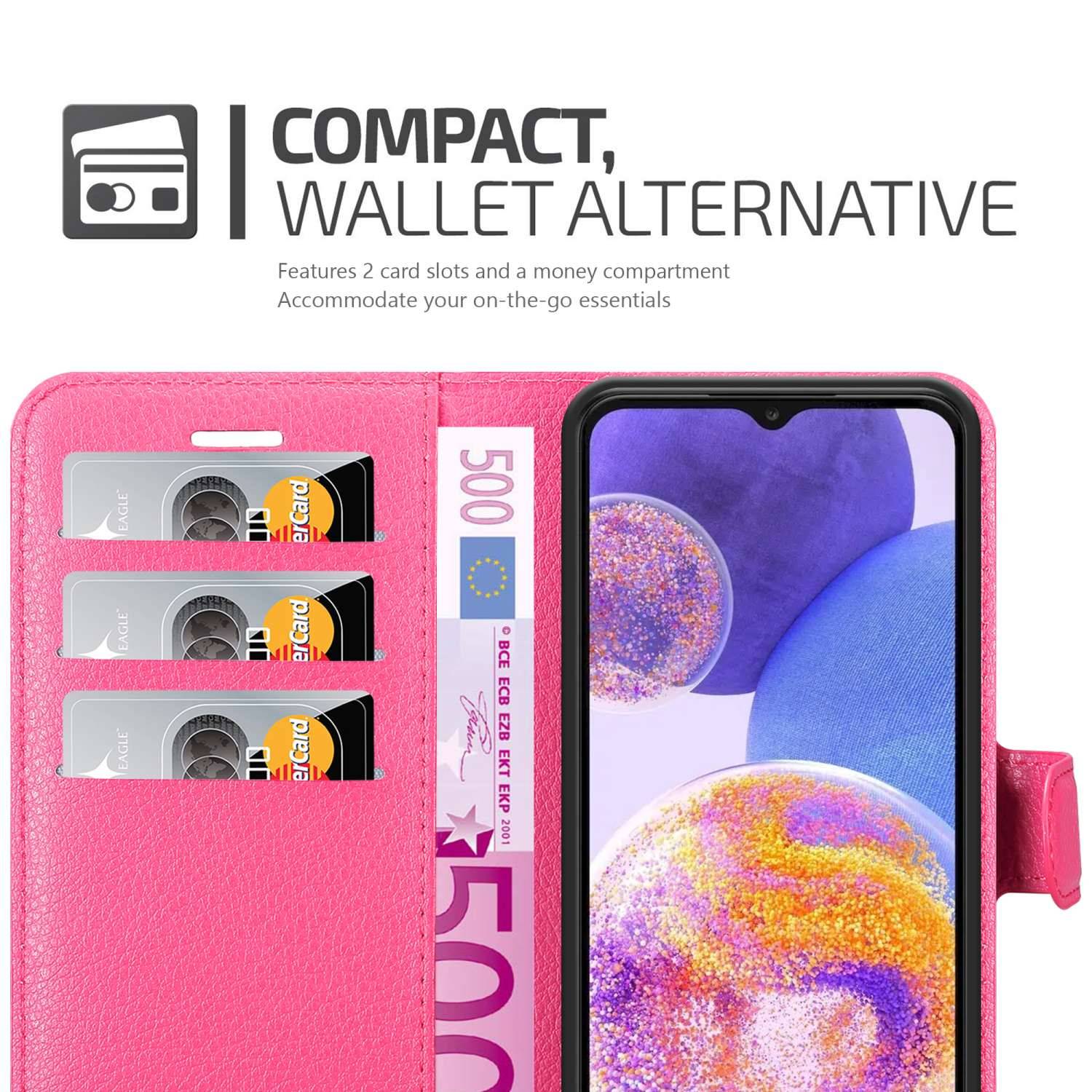 Cadorabo Hülle für Samsung Galaxy A23 4G Schutz Hülle in Pink Handyhülle Etui Case Cover Magnetverschluss