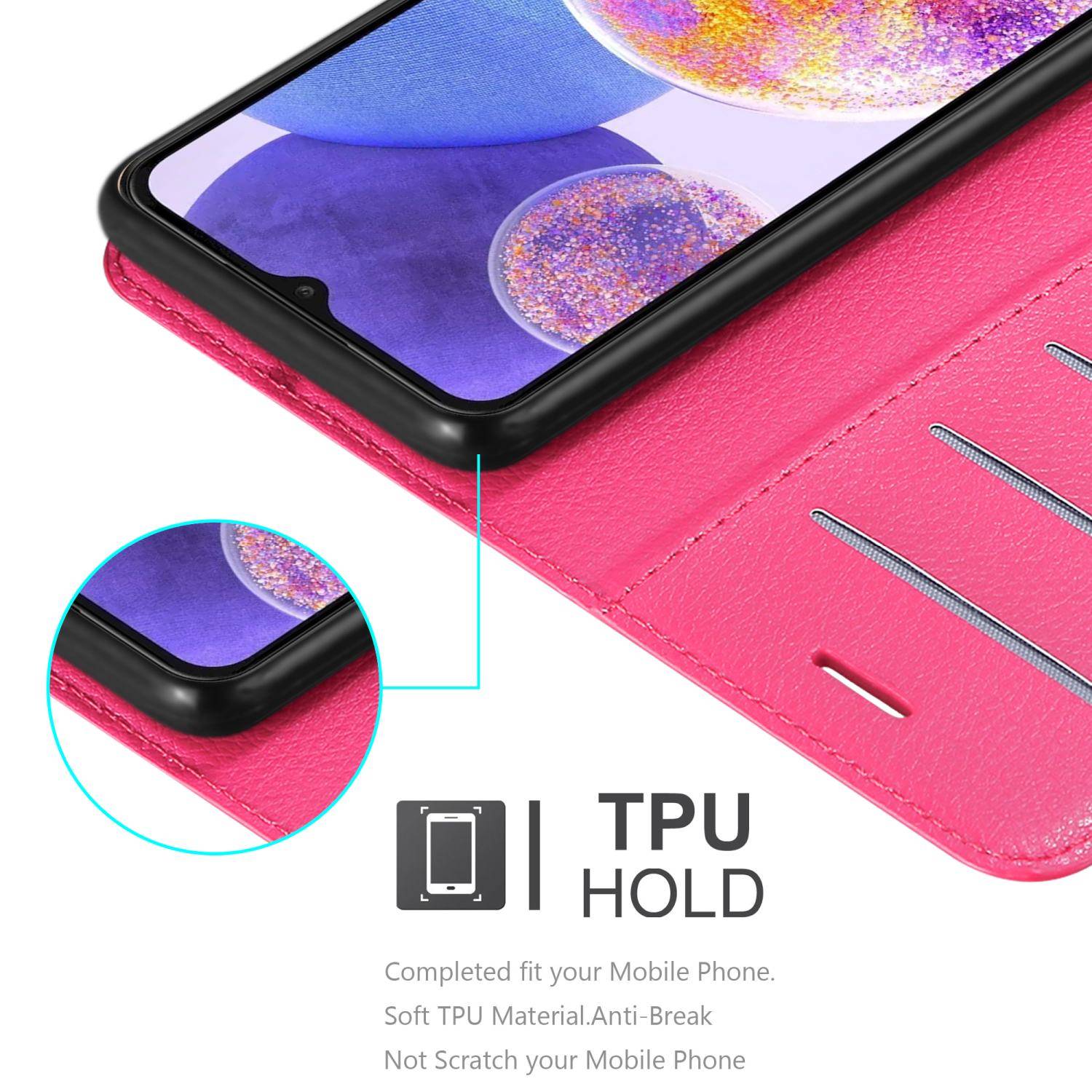 Cadorabo Hülle für Samsung Galaxy A23 4G Schutz Hülle in Pink Handyhülle Etui Case Cover Magnetverschluss