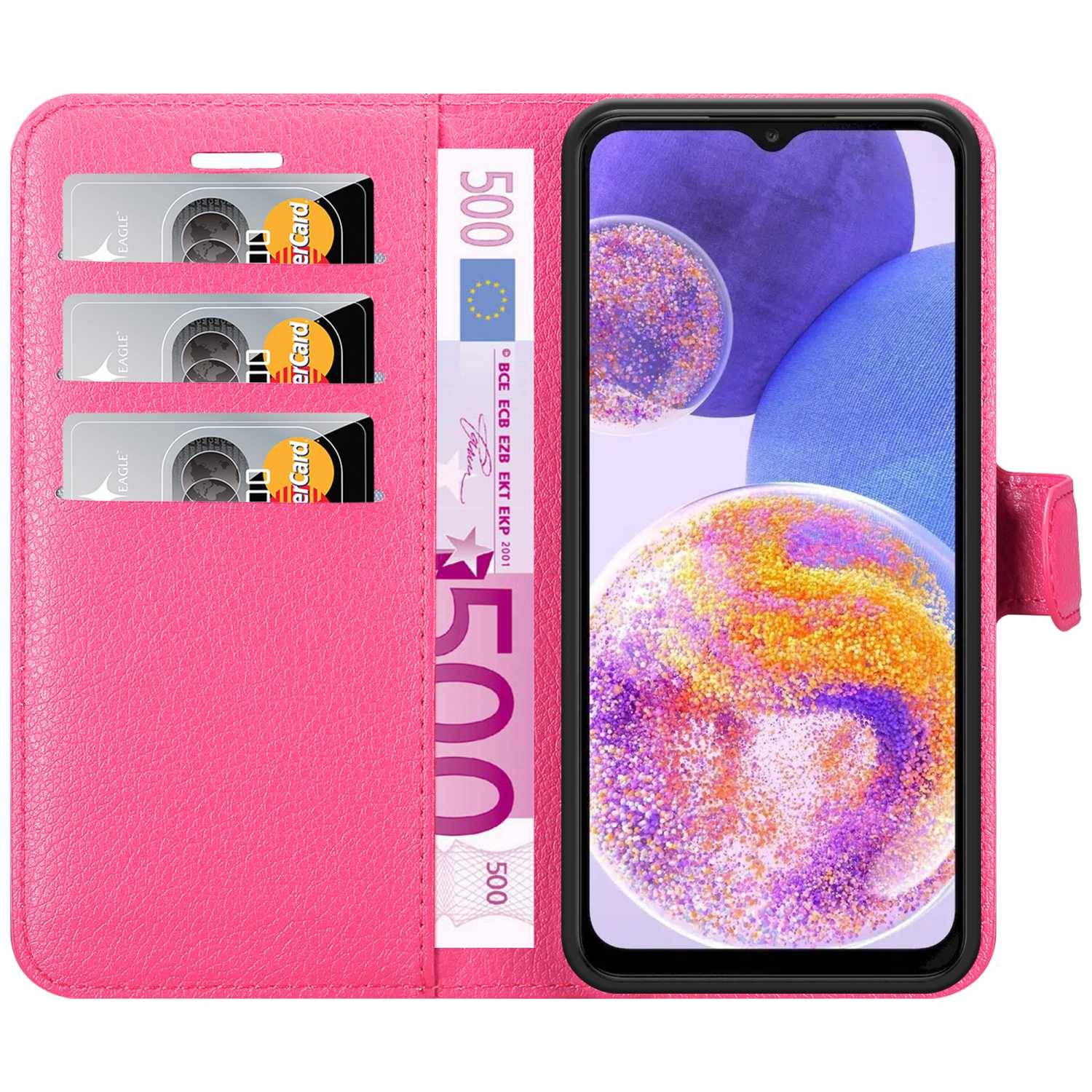 Cadorabo Hülle für Samsung Galaxy A23 4G Schutz Hülle in Pink Handyhülle Etui Case Cover Magnetverschluss