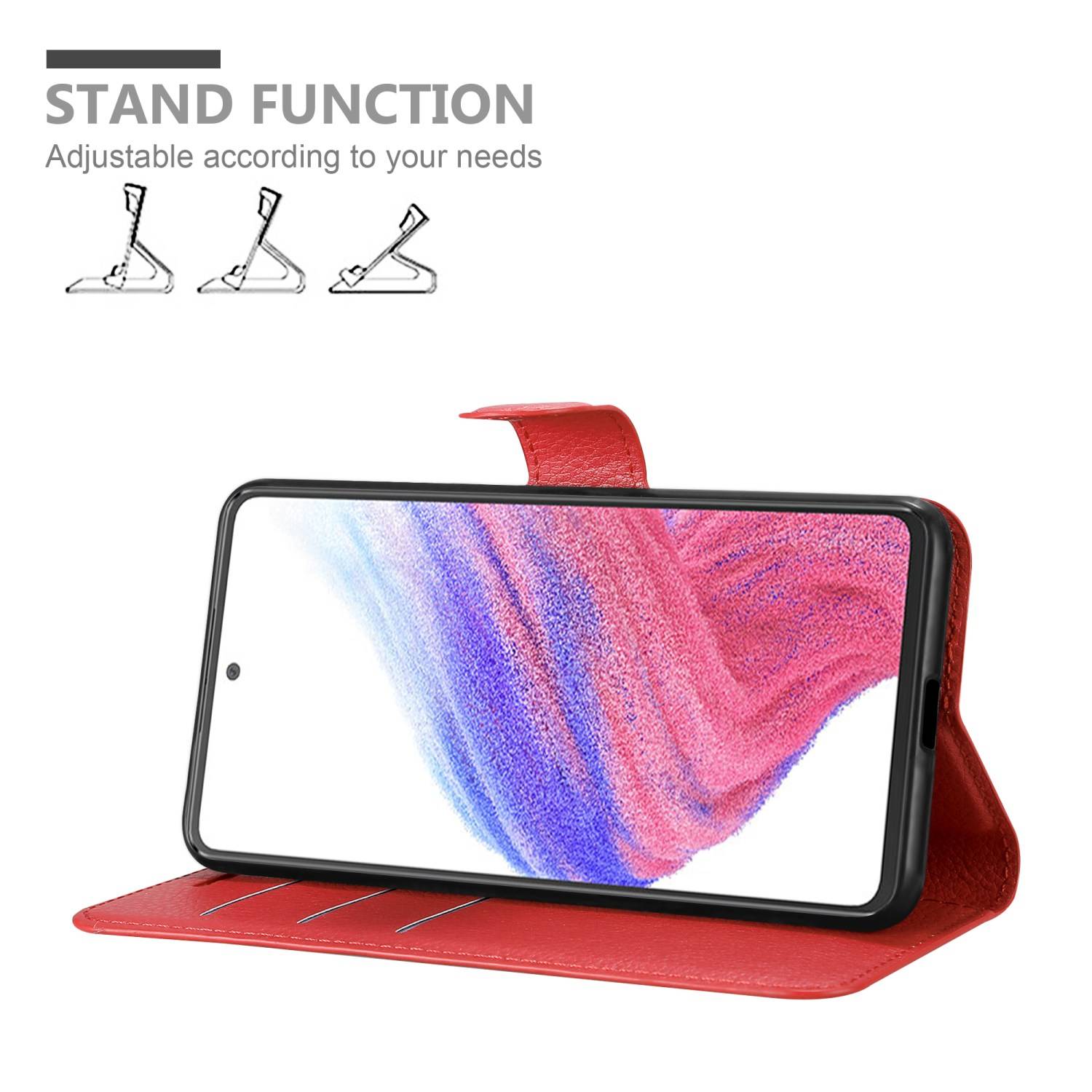 Cadorabo Hülle für Samsung Galaxy A53 5G Schutz Hülle in Rot Handyhülle Etui Case Cover Magnetverschluss