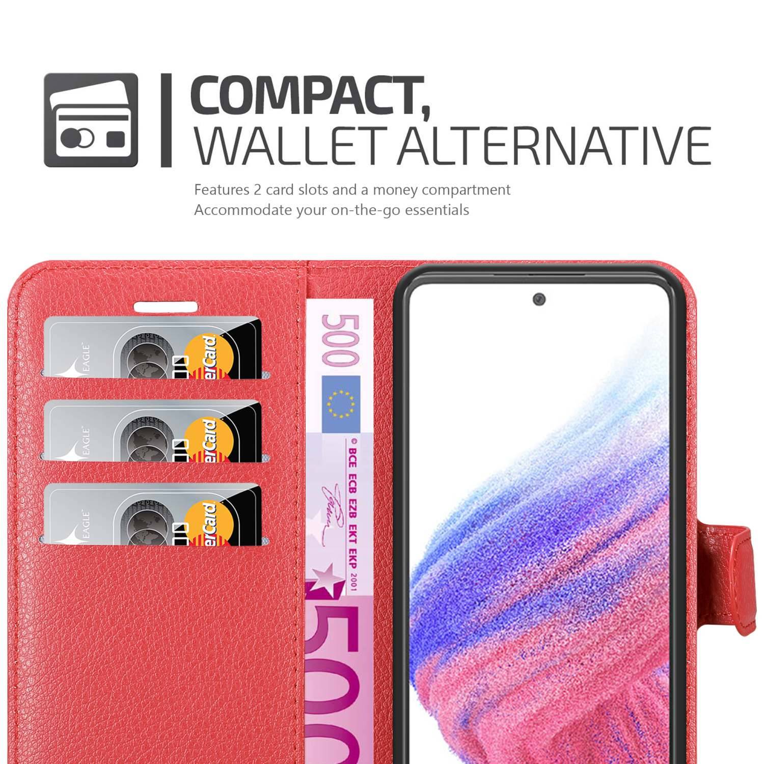 Cadorabo Hülle für Samsung Galaxy A53 5G Schutz Hülle in Rot Handyhülle Etui Case Cover Magnetverschluss