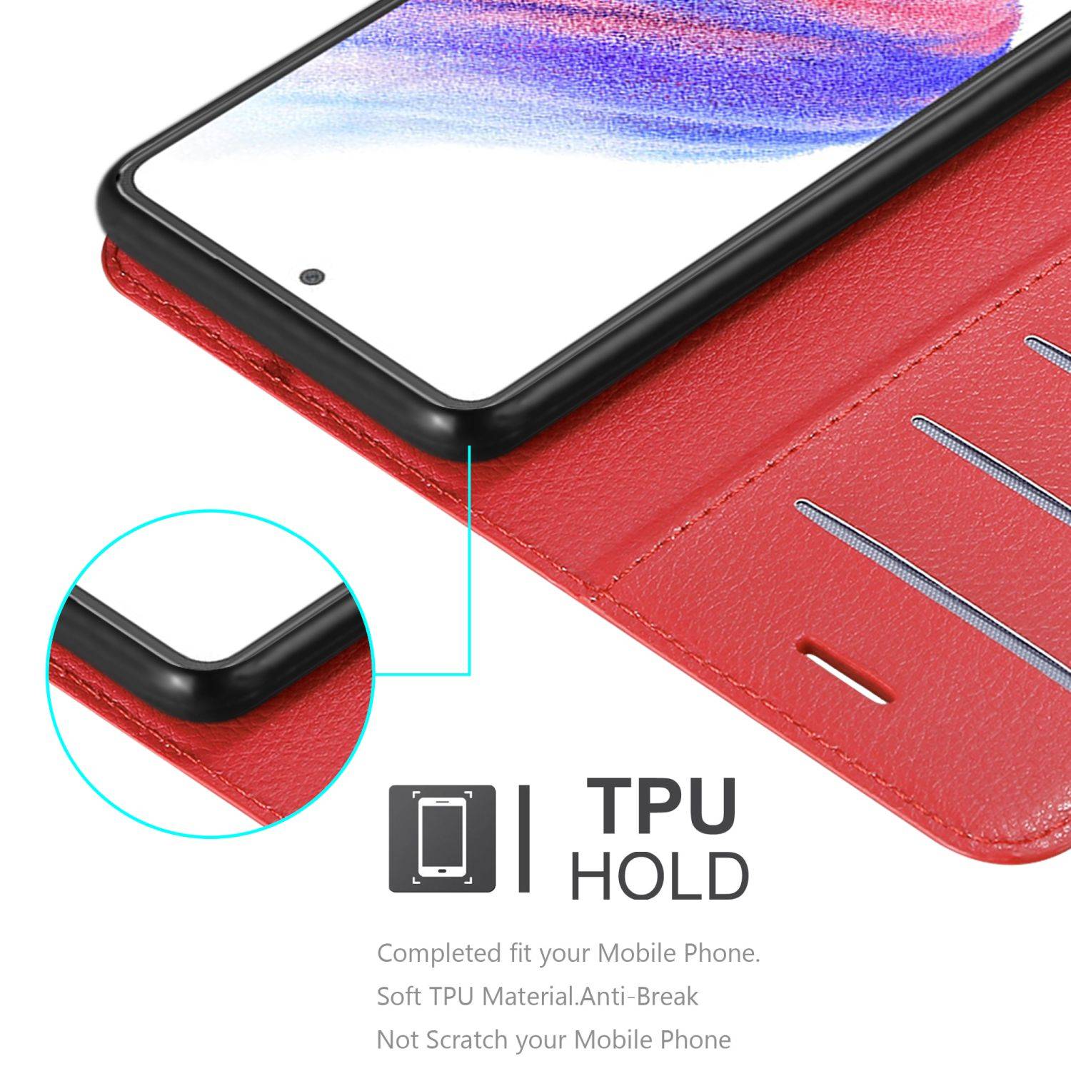 Cadorabo Hülle für Samsung Galaxy A53 5G Schutz Hülle in Rot Handyhülle Etui Case Cover Magnetverschluss