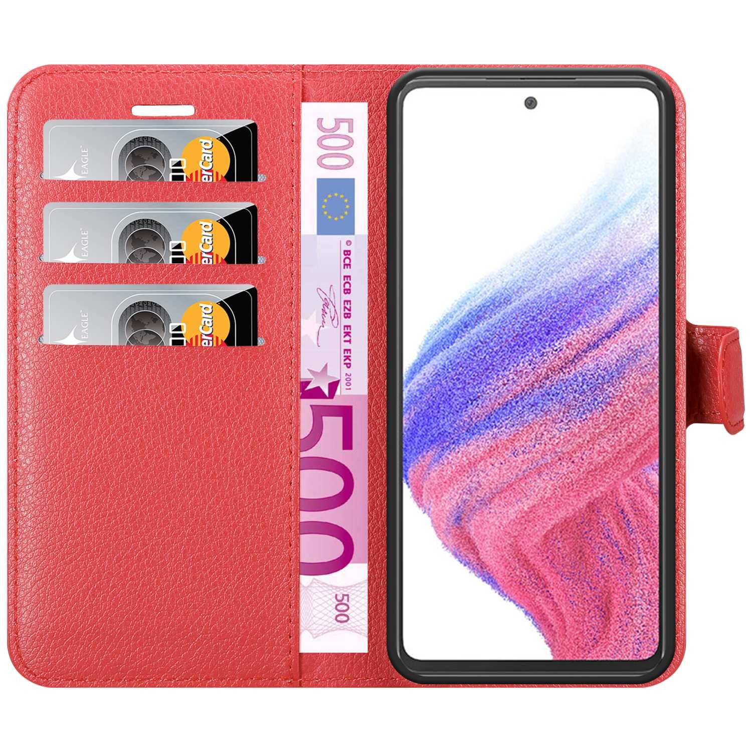 Cadorabo Hülle für Samsung Galaxy A53 5G Schutz Hülle in Rot Handyhülle Etui Case Cover Magnetverschluss