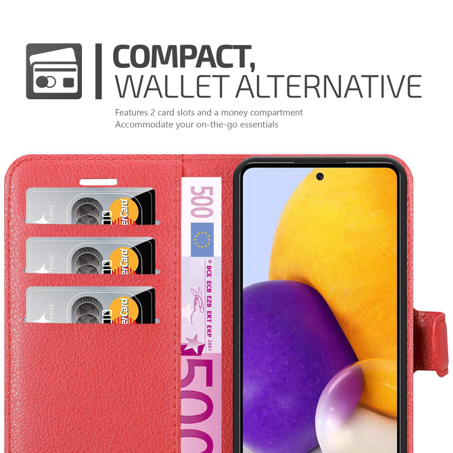 Cadorabo Hülle für Samsung Galaxy A73 5G Schutz Hülle in Rot Handyhülle Etui Case Cover Magnetverschluss