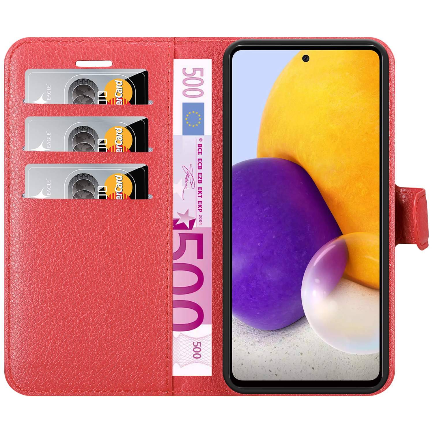 Cadorabo Hülle für Samsung Galaxy A73 5G Schutz Hülle in Rot Handyhülle Etui Case Cover Magnetverschluss