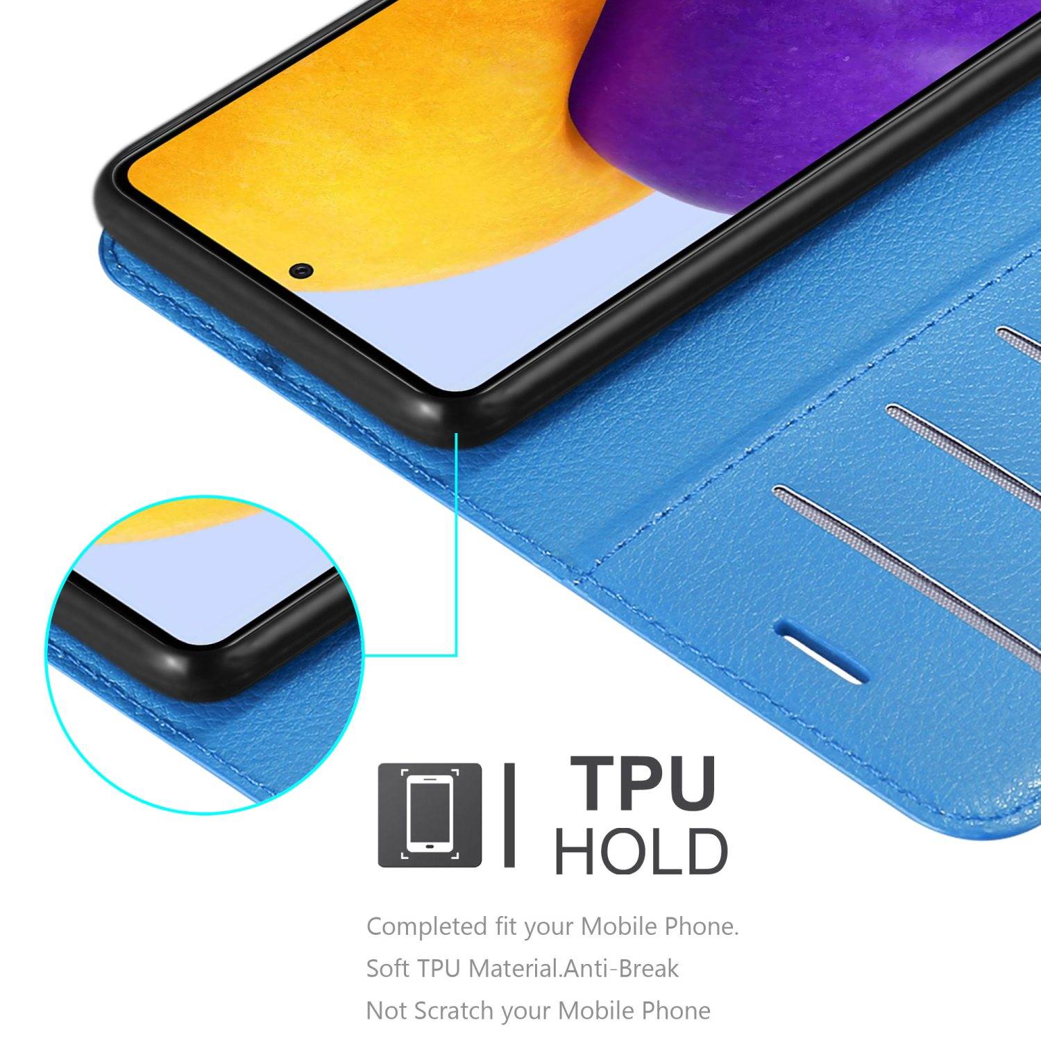 Cadorabo Hülle für Samsung Galaxy A73 5G Schutz Hülle in Blau Handyhülle Etui Case Cover Magnetverschluss