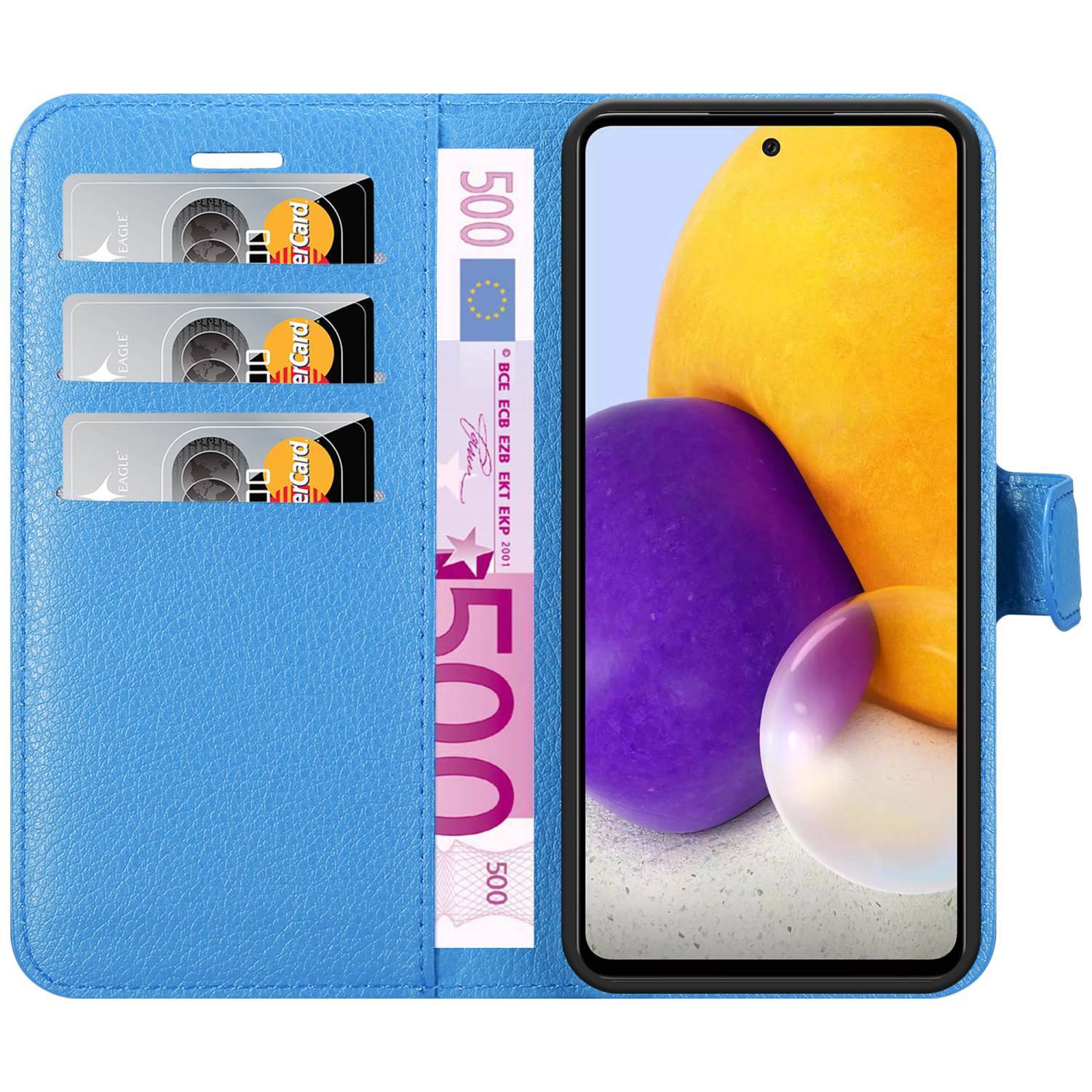 Cadorabo Hülle für Samsung Galaxy A73 5G Schutz Hülle in Blau Handyhülle Etui Case Cover Magnetverschluss