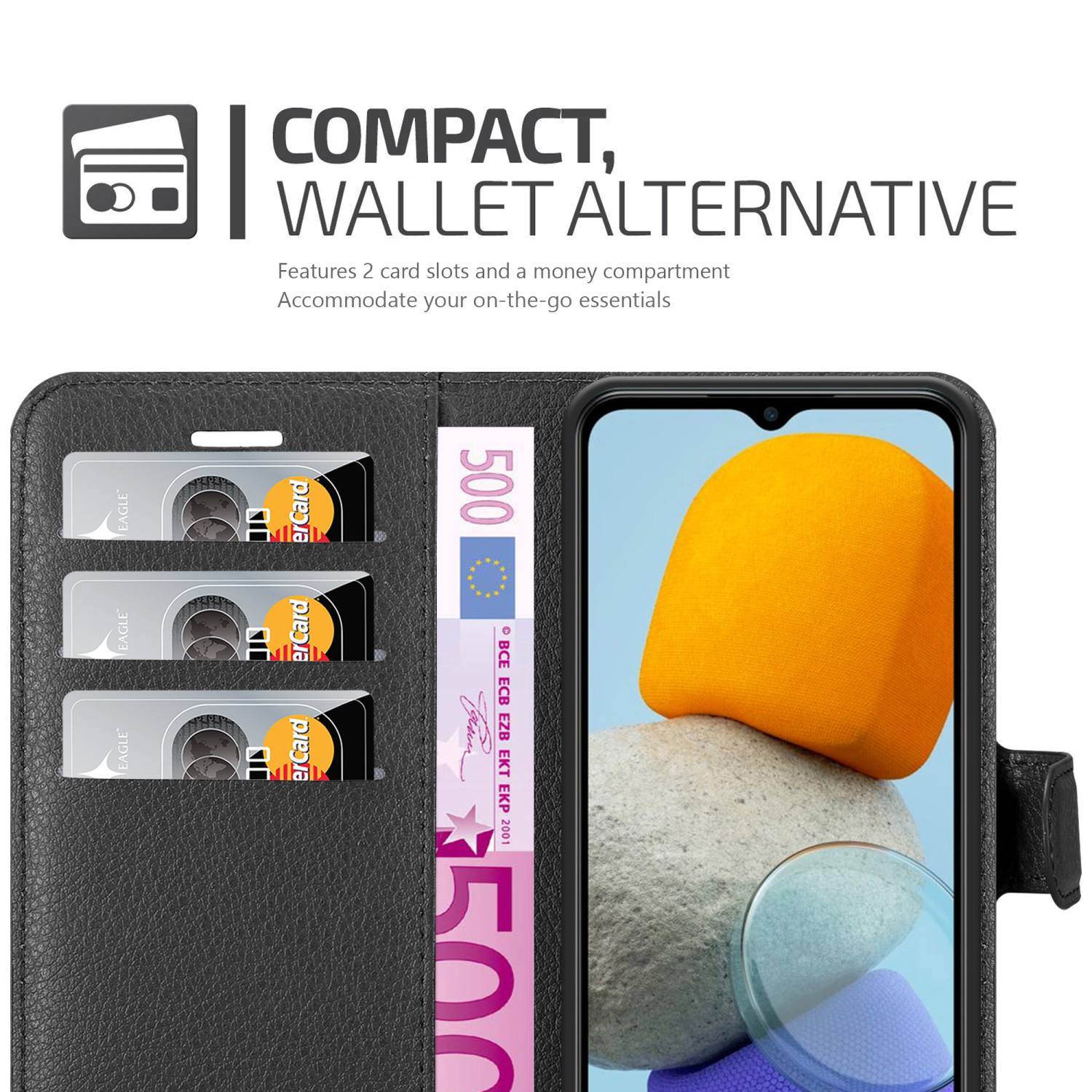 Cadorabo Hülle für Samsung Galaxy M23 5G Schutz Hülle in Schwarz Handyhülle Etui Case Cover Magnetverschluss