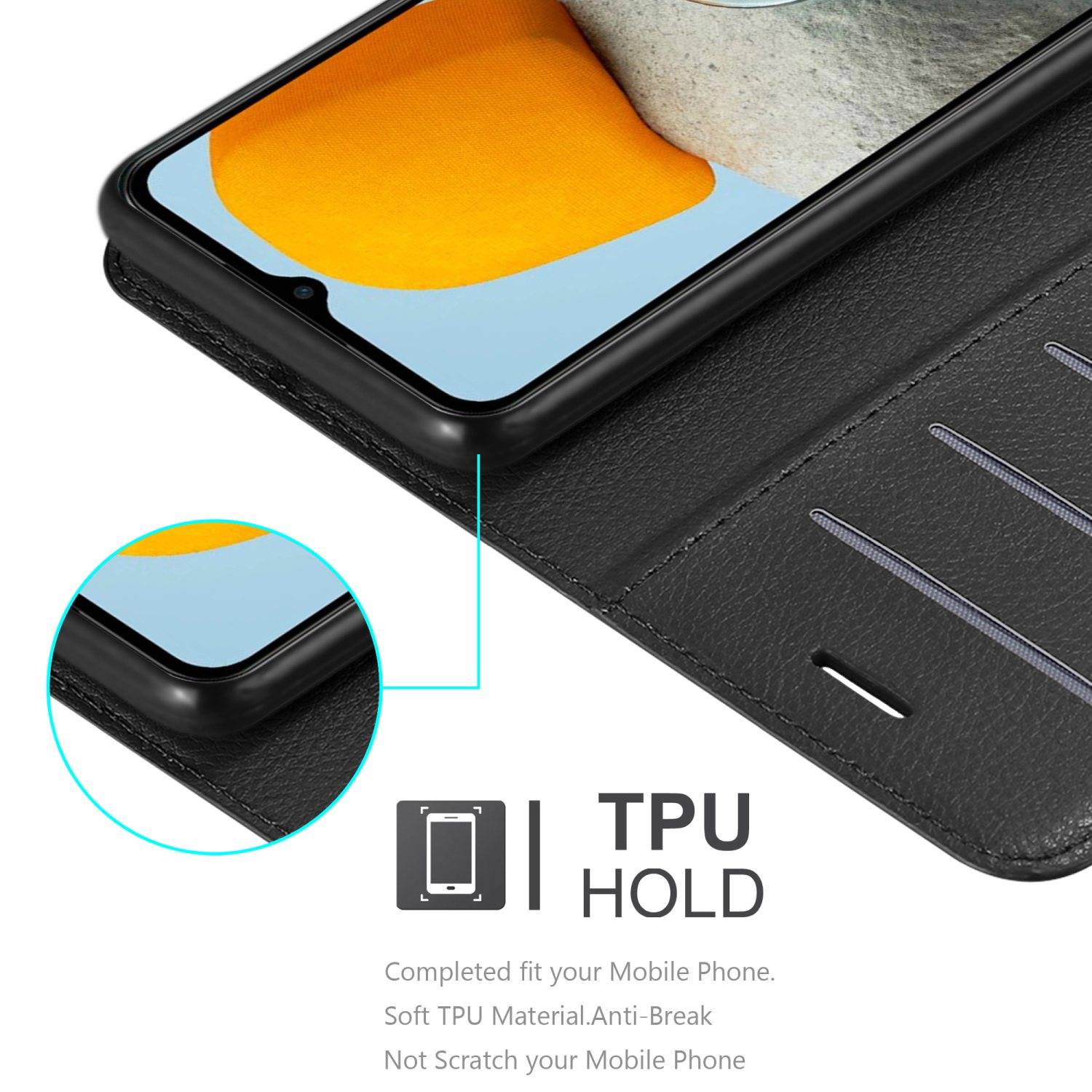 Cadorabo Hülle für Samsung Galaxy M23 5G Schutz Hülle in Schwarz Handyhülle Etui Case Cover Magnetverschluss