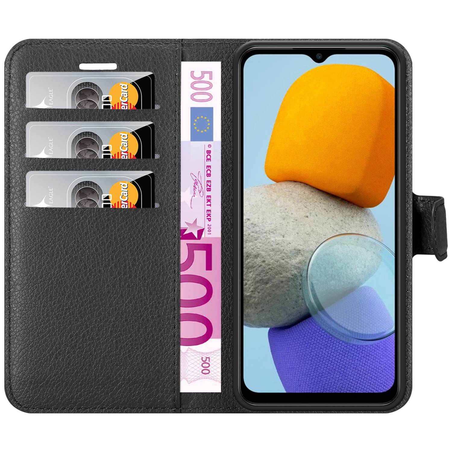 Cadorabo Hülle für Samsung Galaxy M23 5G Schutz Hülle in Schwarz Handyhülle Etui Case Cover Magnetverschluss