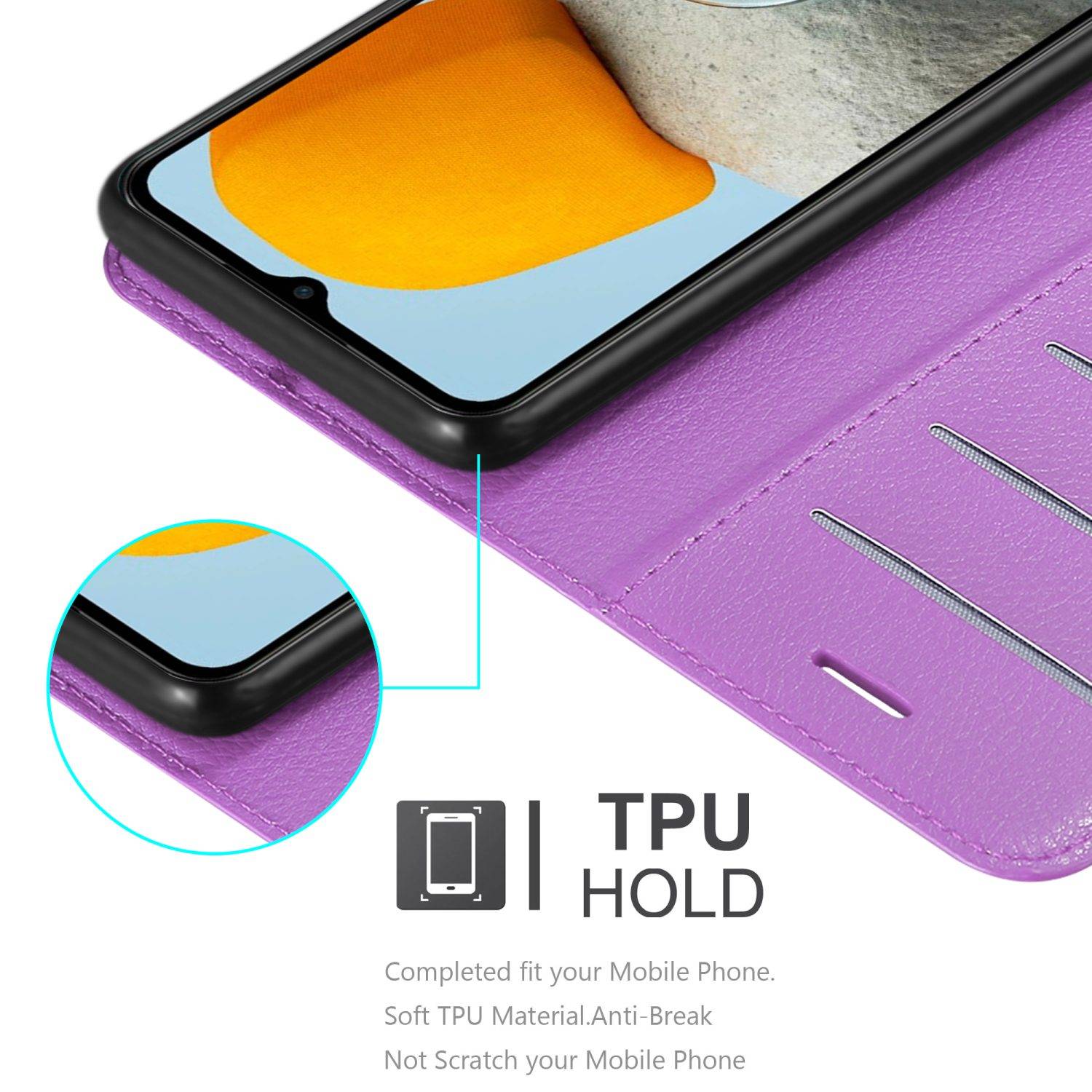 Cadorabo Hülle für Samsung Galaxy M23 5G Schutz Hülle in Lila Handyhülle Etui Case Cover Magnetverschluss
