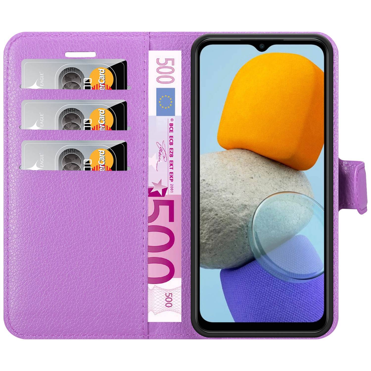 Cadorabo Hülle für Samsung Galaxy M23 5G Schutz Hülle in Lila Handyhülle Etui Case Cover Magnetverschluss