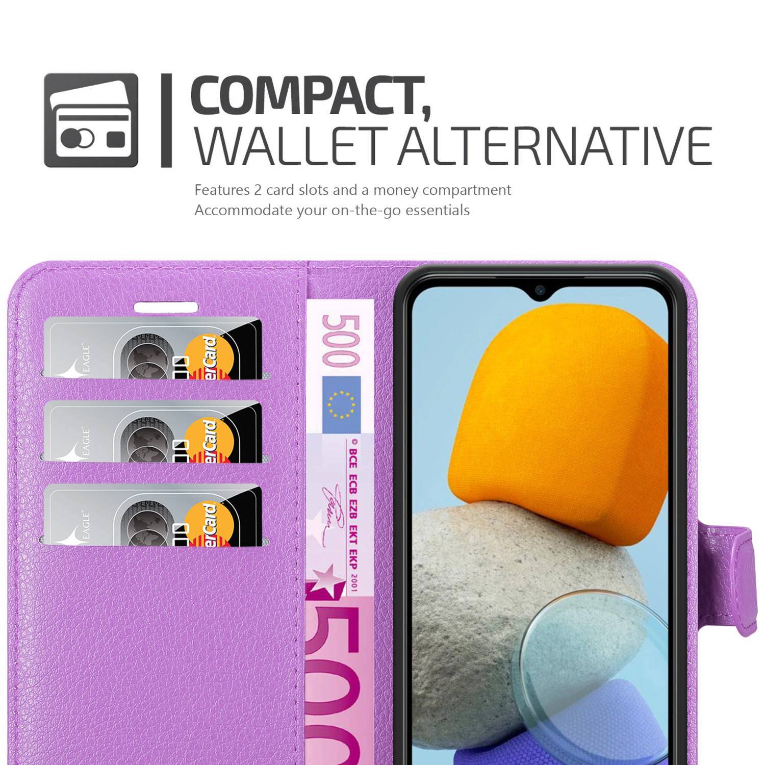 Cadorabo Hülle für Samsung Galaxy M23 5G Schutz Hülle in Lila Handyhülle Etui Case Cover Magnetverschluss