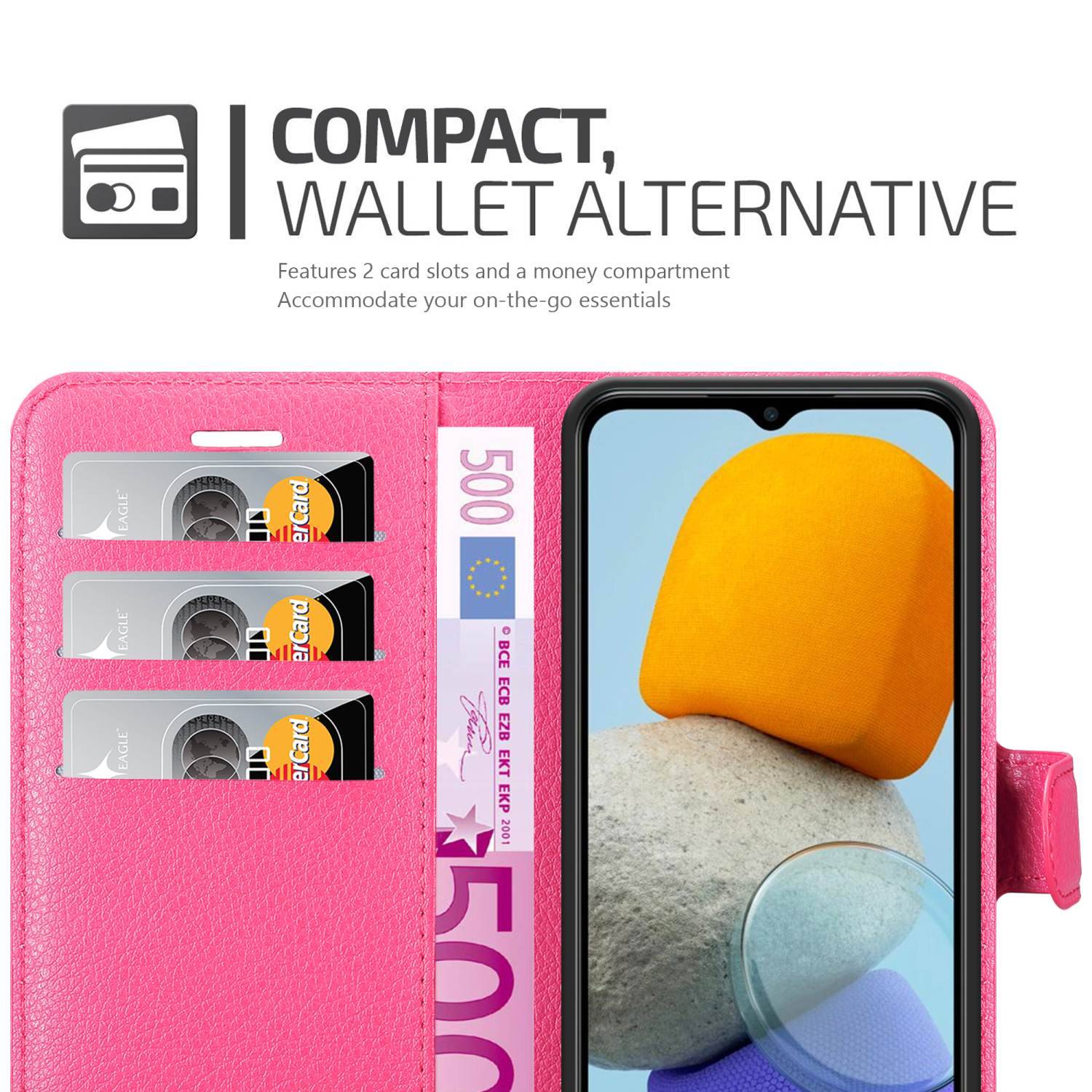 Cadorabo Hülle für Samsung Galaxy M23 5G Schutz Hülle in Pink Handyhülle Etui Case Cover Magnetverschluss