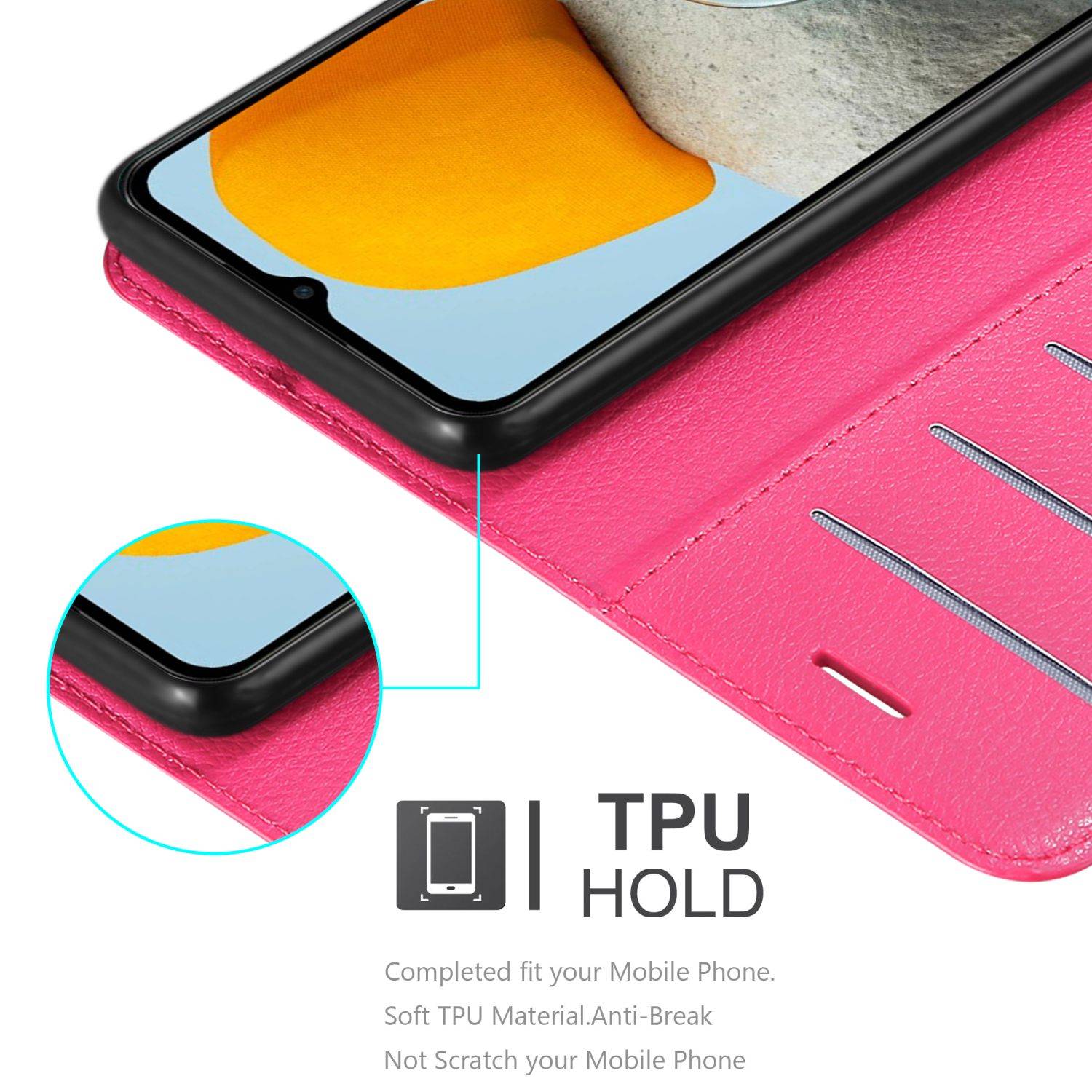 Cadorabo Hülle für Samsung Galaxy M23 5G Schutz Hülle in Pink Handyhülle Etui Case Cover Magnetverschluss