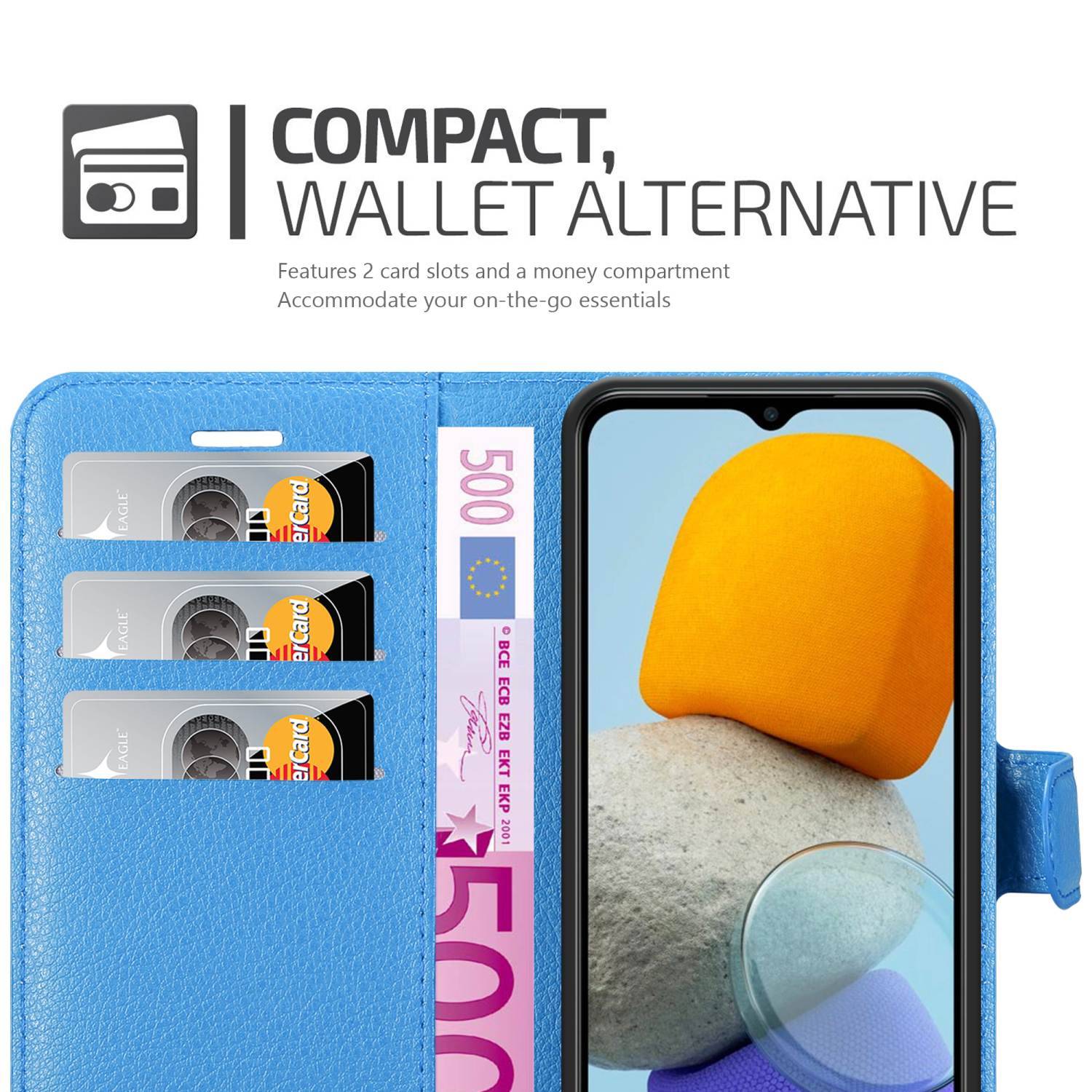 Cadorabo Hülle für Samsung Galaxy M23 5G Schutz Hülle in Blau Handyhülle Etui Case Cover Magnetverschluss
