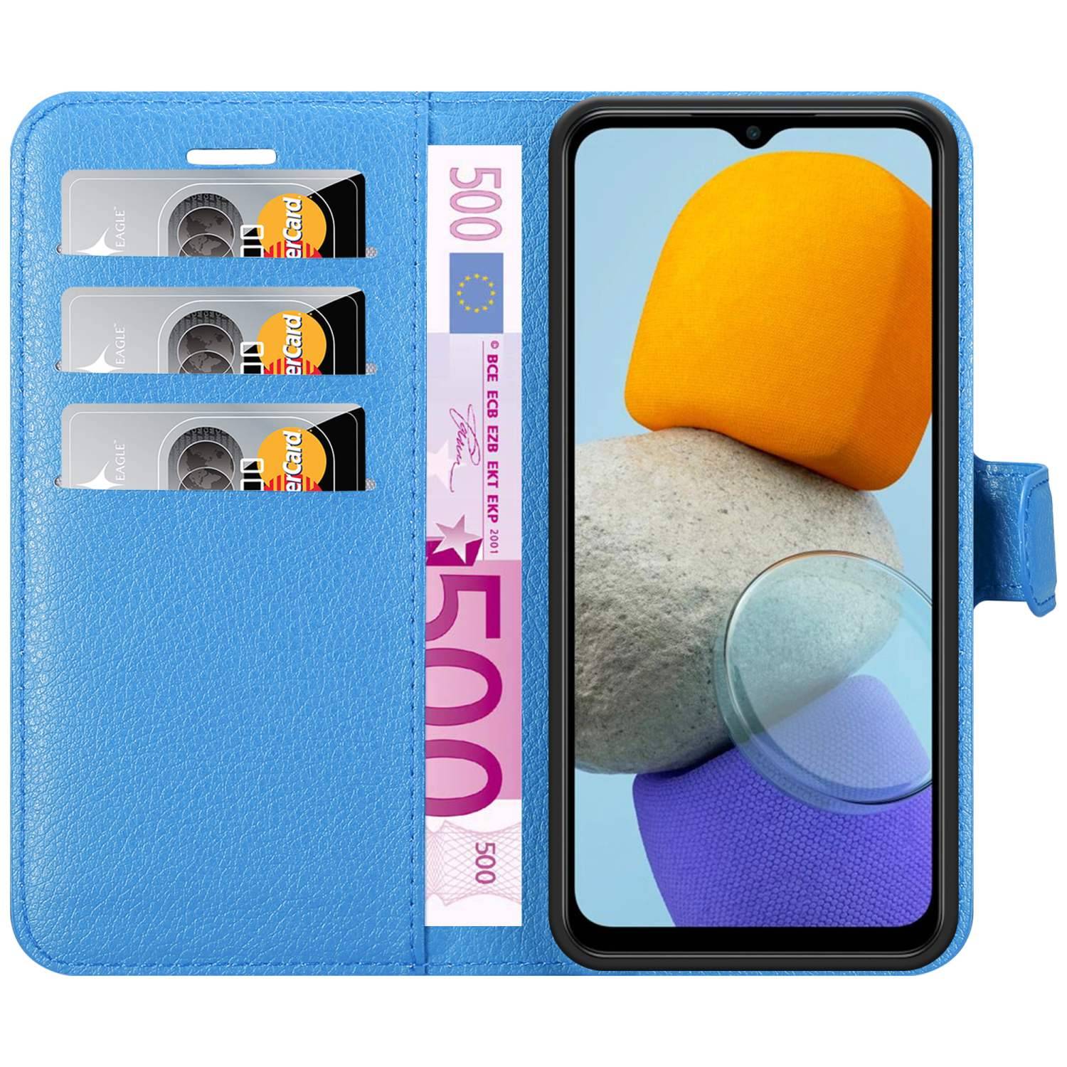 Cadorabo Hülle für Samsung Galaxy M23 5G Schutz Hülle in Blau Handyhülle Etui Case Cover Magnetverschluss