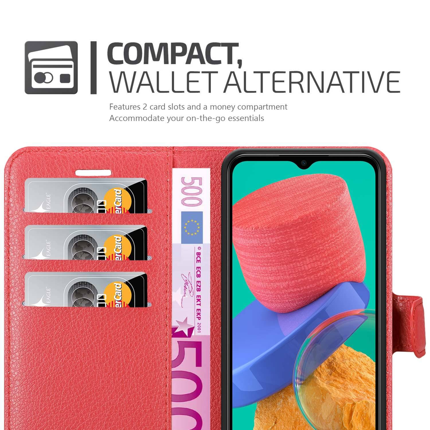Cadorabo Hülle für Samsung Galaxy M33 5G Schutz Hülle in Rot Handyhülle Etui Case Cover Magnetverschluss