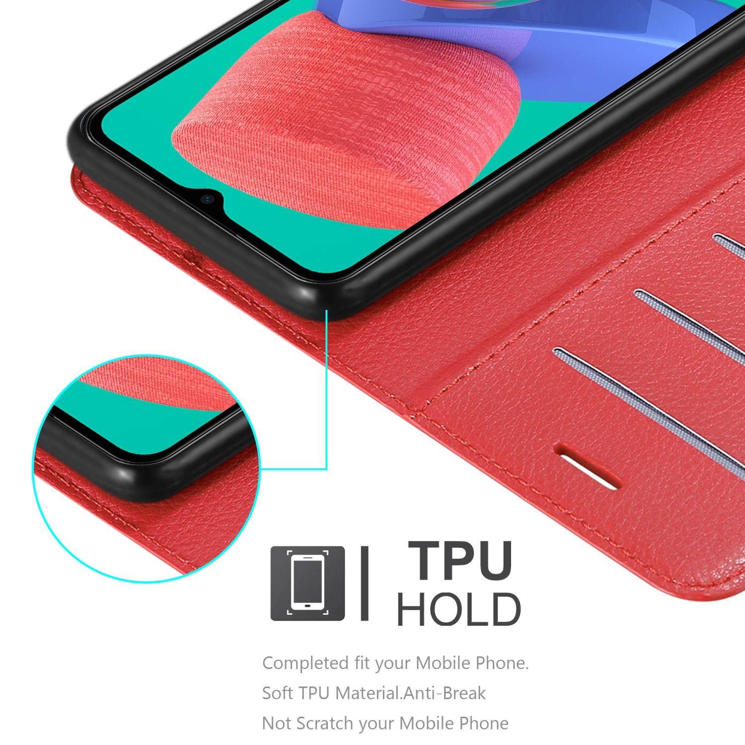 Cadorabo Hülle für Samsung Galaxy M33 5G Schutz Hülle in Rot Handyhülle Etui Case Cover Magnetverschluss