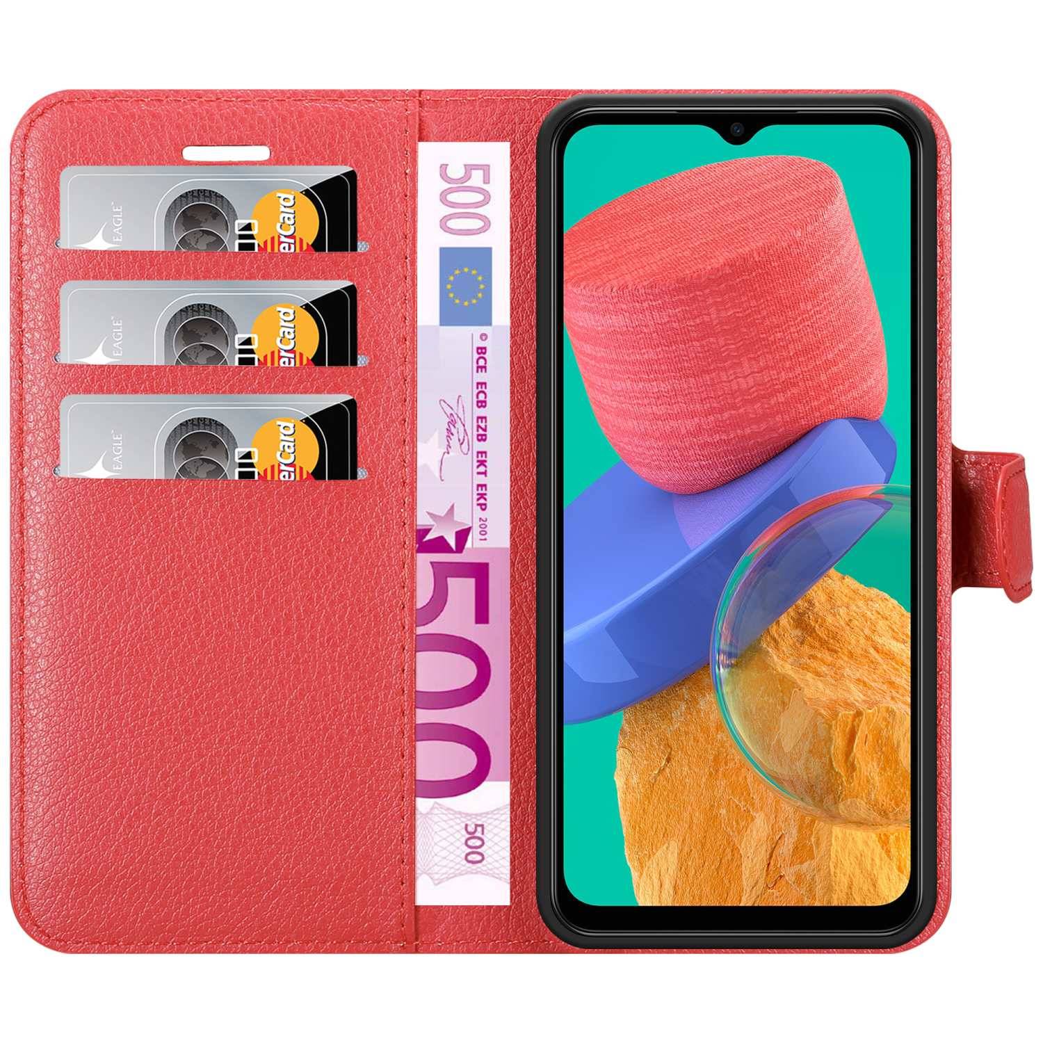 Cadorabo Hülle für Samsung Galaxy M33 5G Schutz Hülle in Rot Handyhülle Etui Case Cover Magnetverschluss