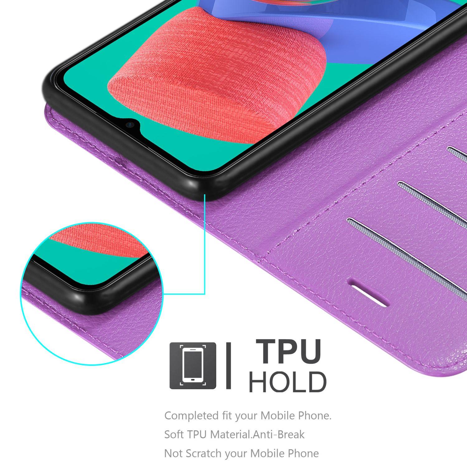 Cadorabo Hülle für Samsung Galaxy M33 5G Schutz Hülle in Lila Handyhülle Etui Case Cover Magnetverschluss