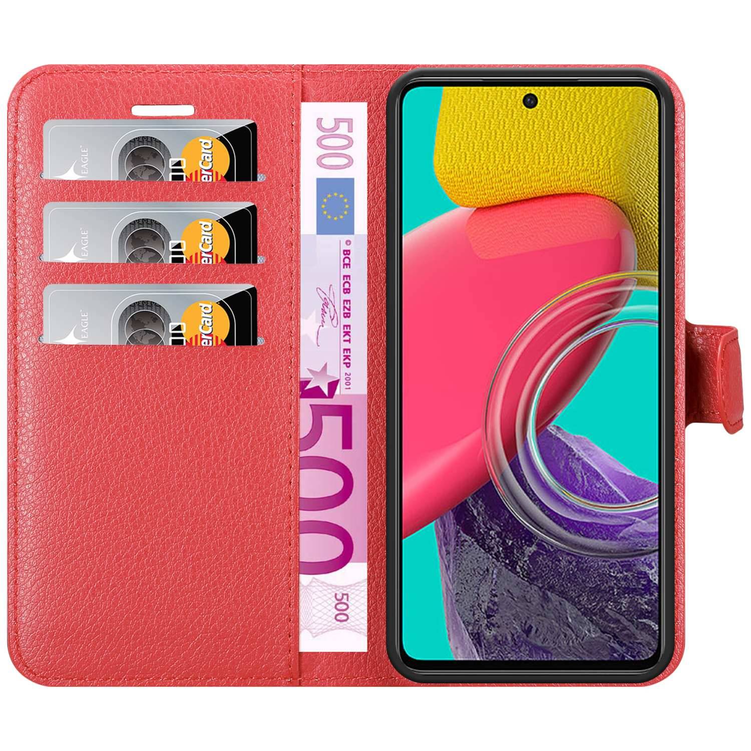 Cadorabo Hülle für Samsung Galaxy M53 5G Schutz Hülle in Rot Handyhülle Etui Case Cover Magnetverschluss