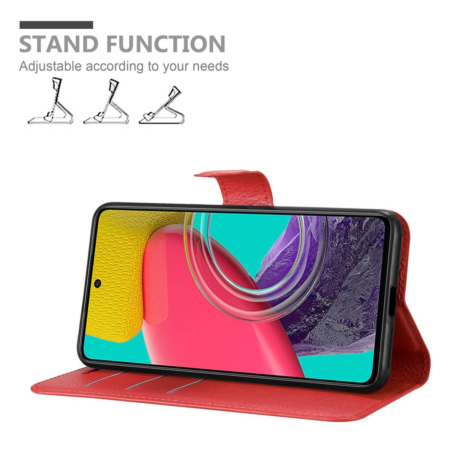 Cadorabo Hülle für Samsung Galaxy M53 5G Schutz Hülle in Rot Handyhülle Etui Case Cover Magnetverschluss
