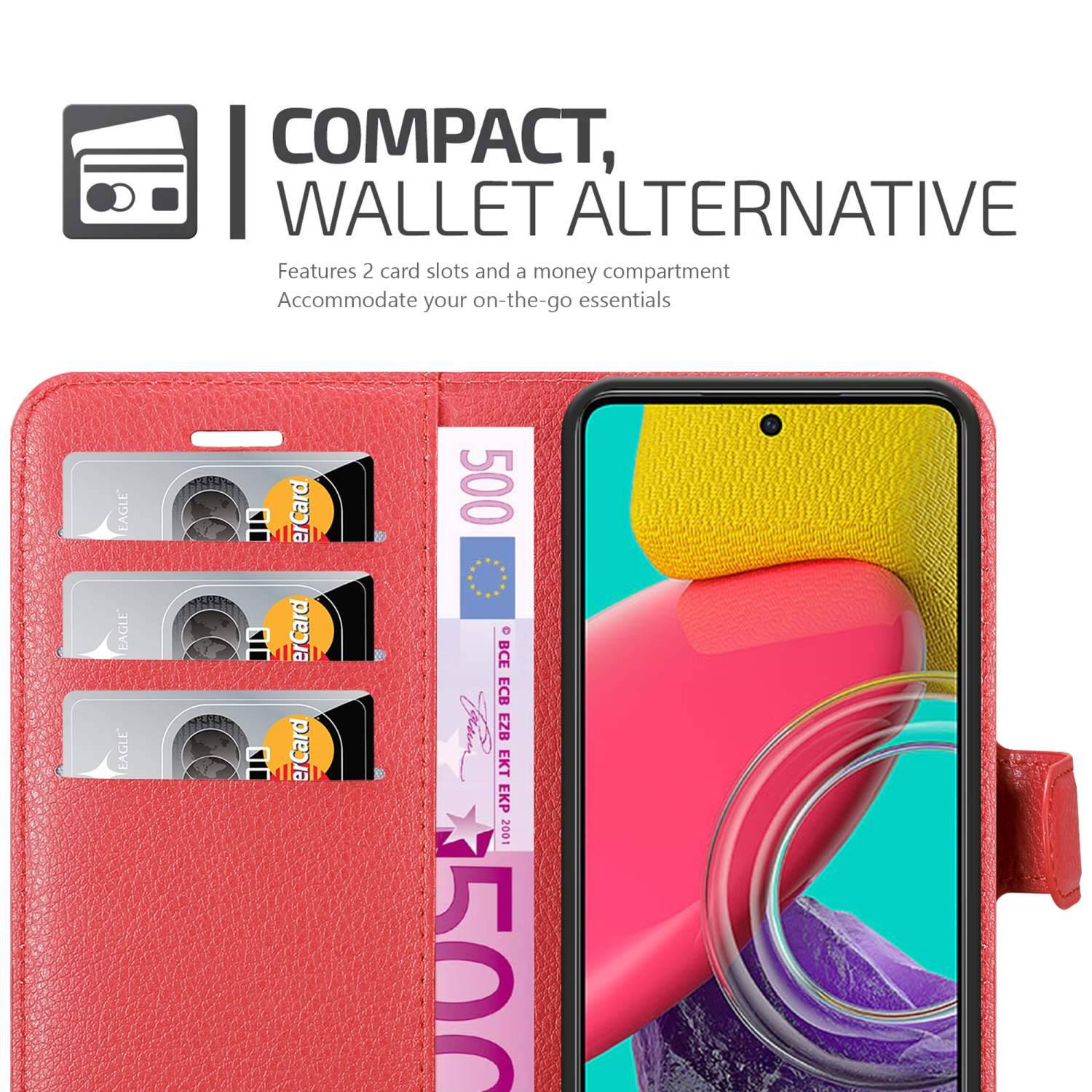 Cadorabo Hülle für Samsung Galaxy M53 5G Schutz Hülle in Rot Handyhülle Etui Case Cover Magnetverschluss